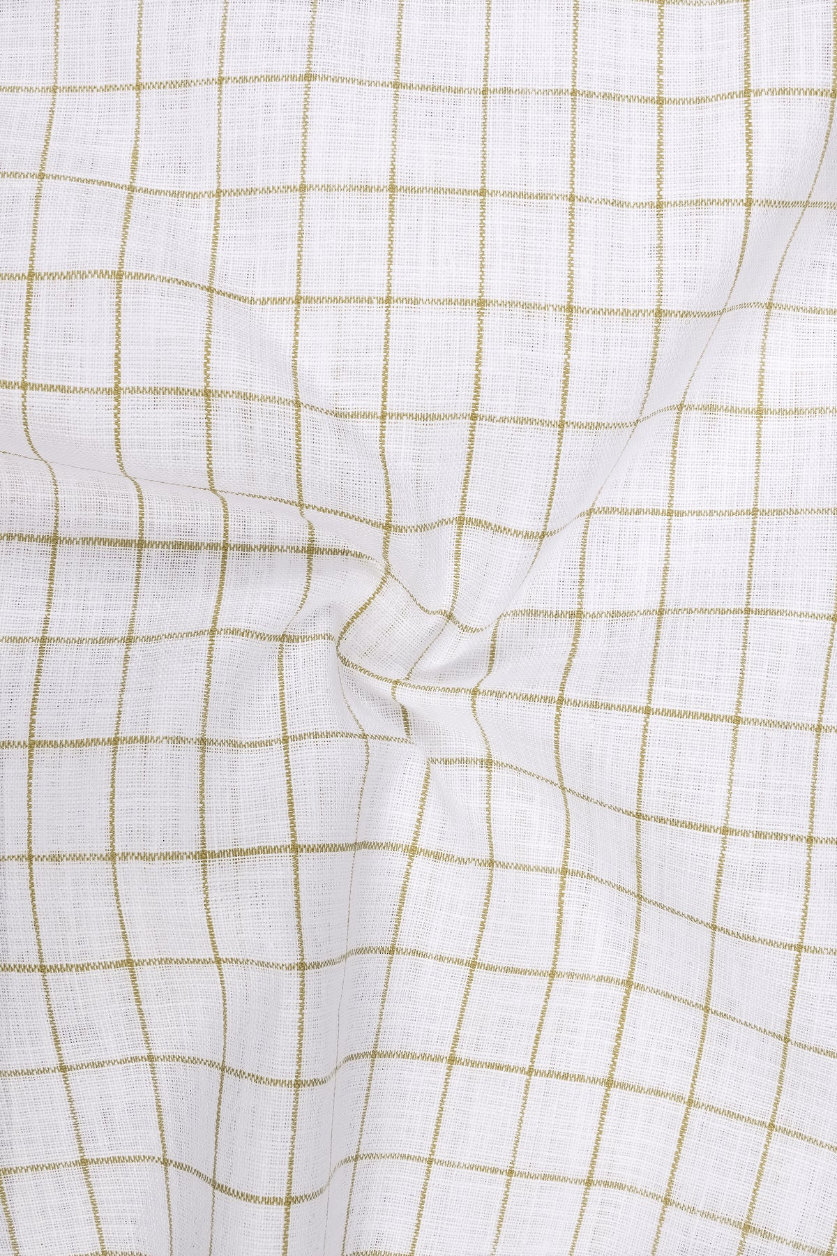 Sierra-Bright White And Muesli Brown Windowpane Luxurious Linen Mandarin Casual Shirt