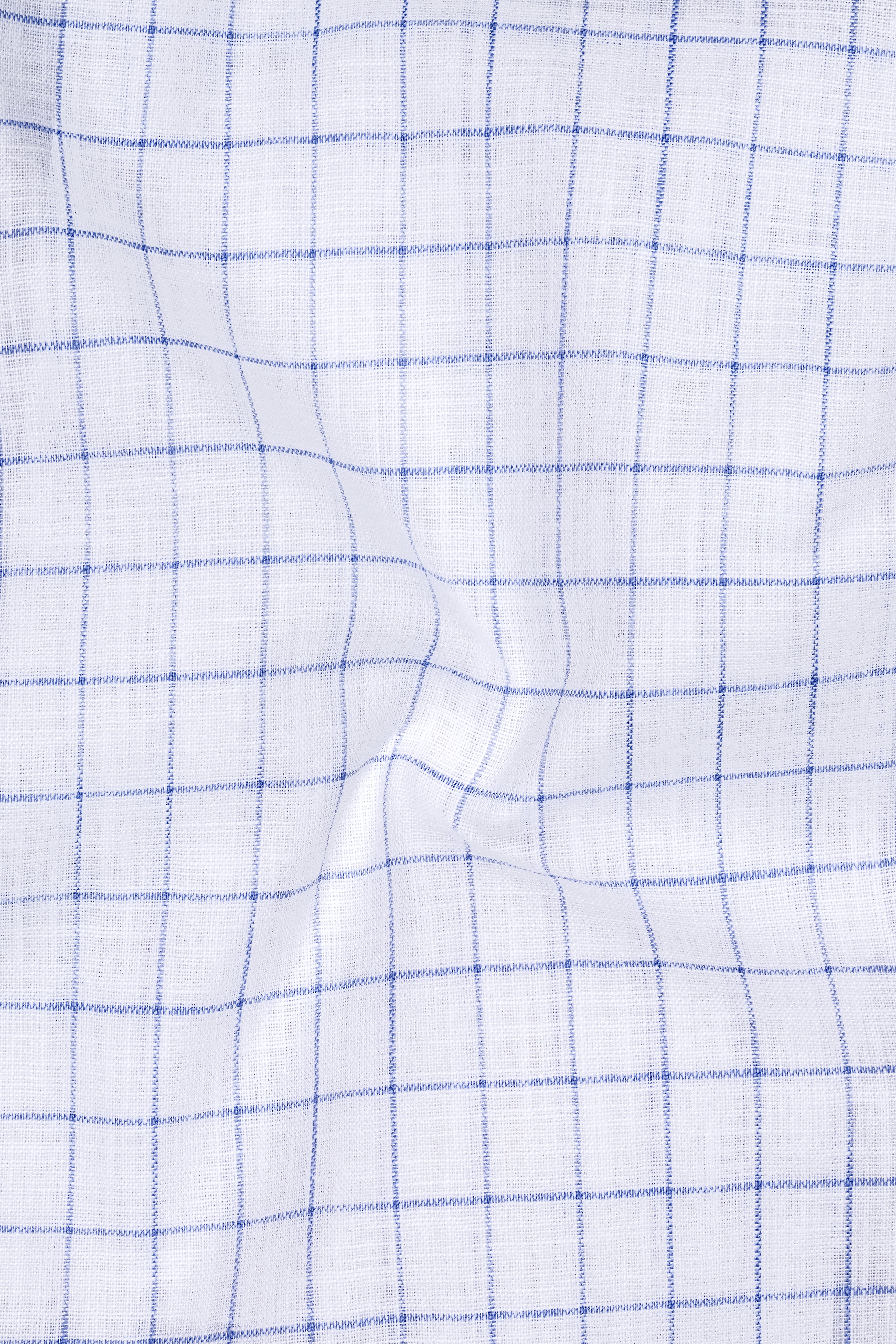 Lumen-Bright White And Periwinkle Blue Windowpane Luxurious Linen Button Down Dress Shirt