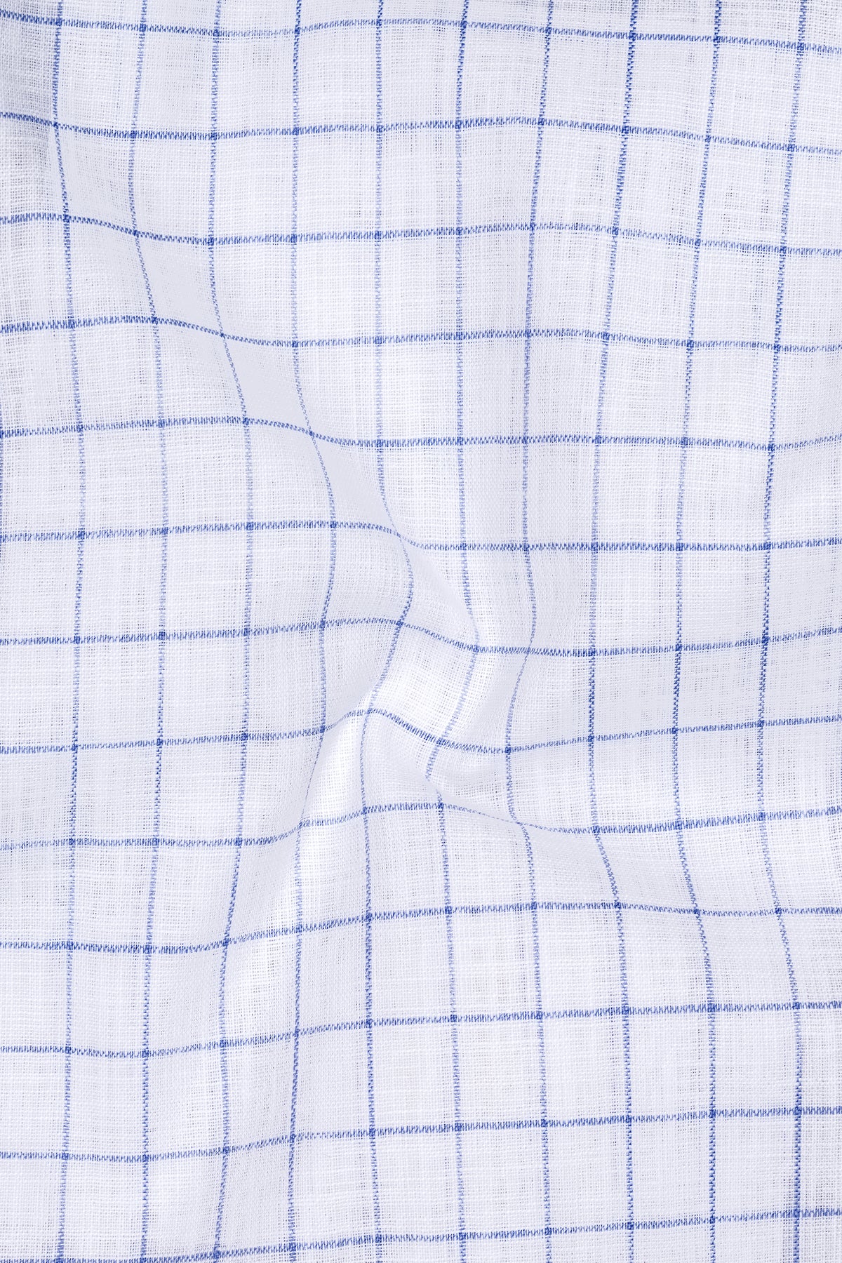 Lumen-Bright White And Periwinkle Blue Windowpane Luxurious Linen Mandarin Casual Shirt