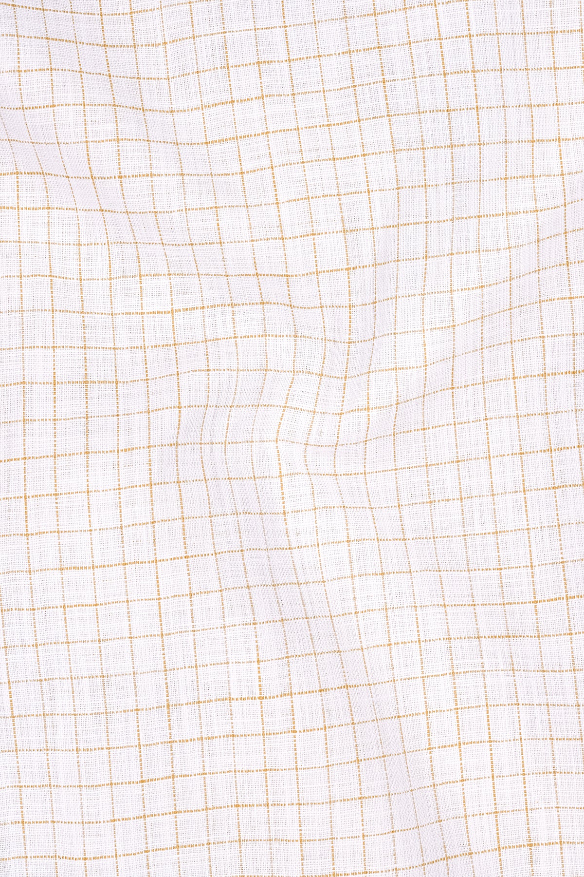 Bristol-Bright White And Tan Brown Windowpane Luxurious Linen Mandarin Casual Shirt