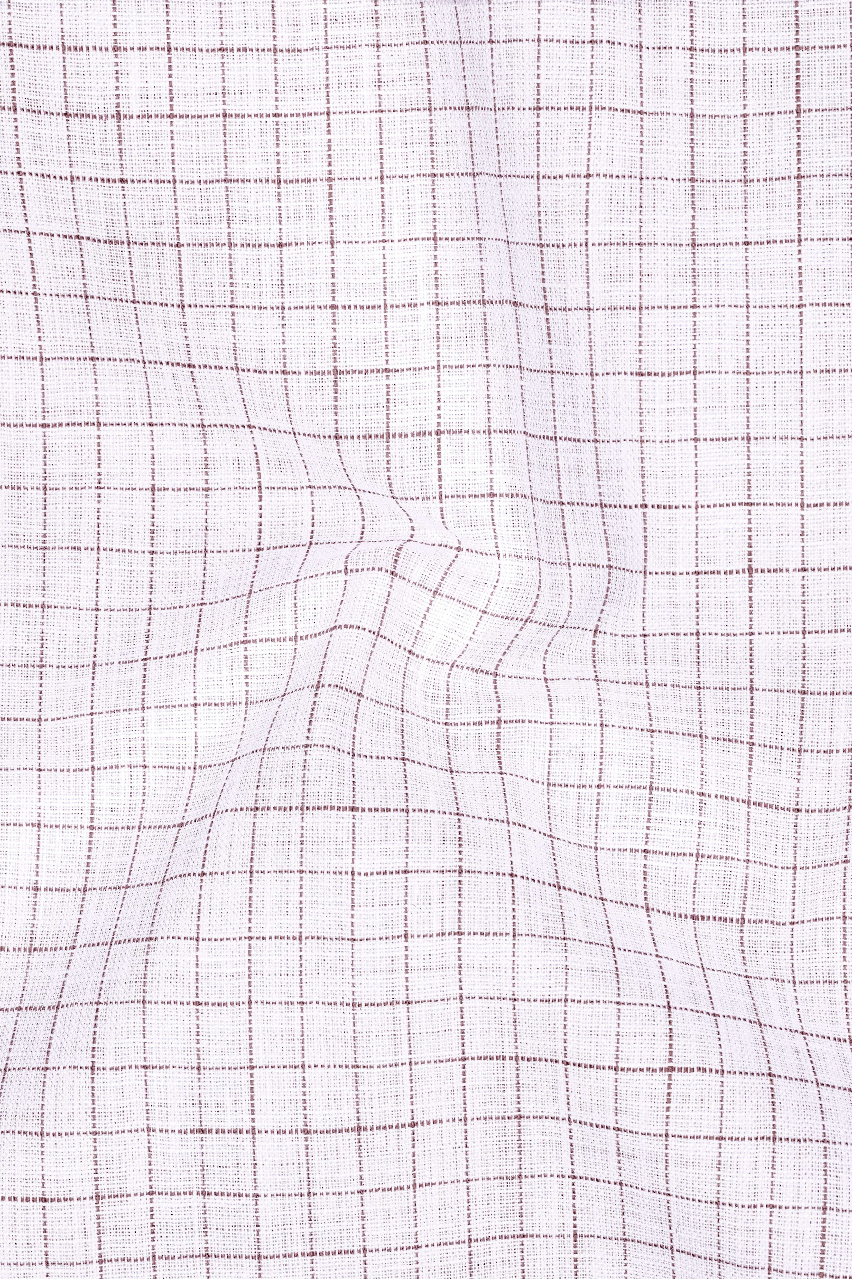 Eminence-Bright White And Nobel Pink Windowpane Luxurious Linen Mandarin Casual Shirt