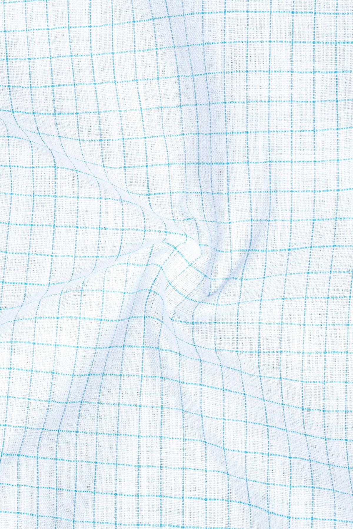 Zephyr-Bright White And Aquamarine Blue Windowpane Luxurious Linen Button Down Dress Shirt