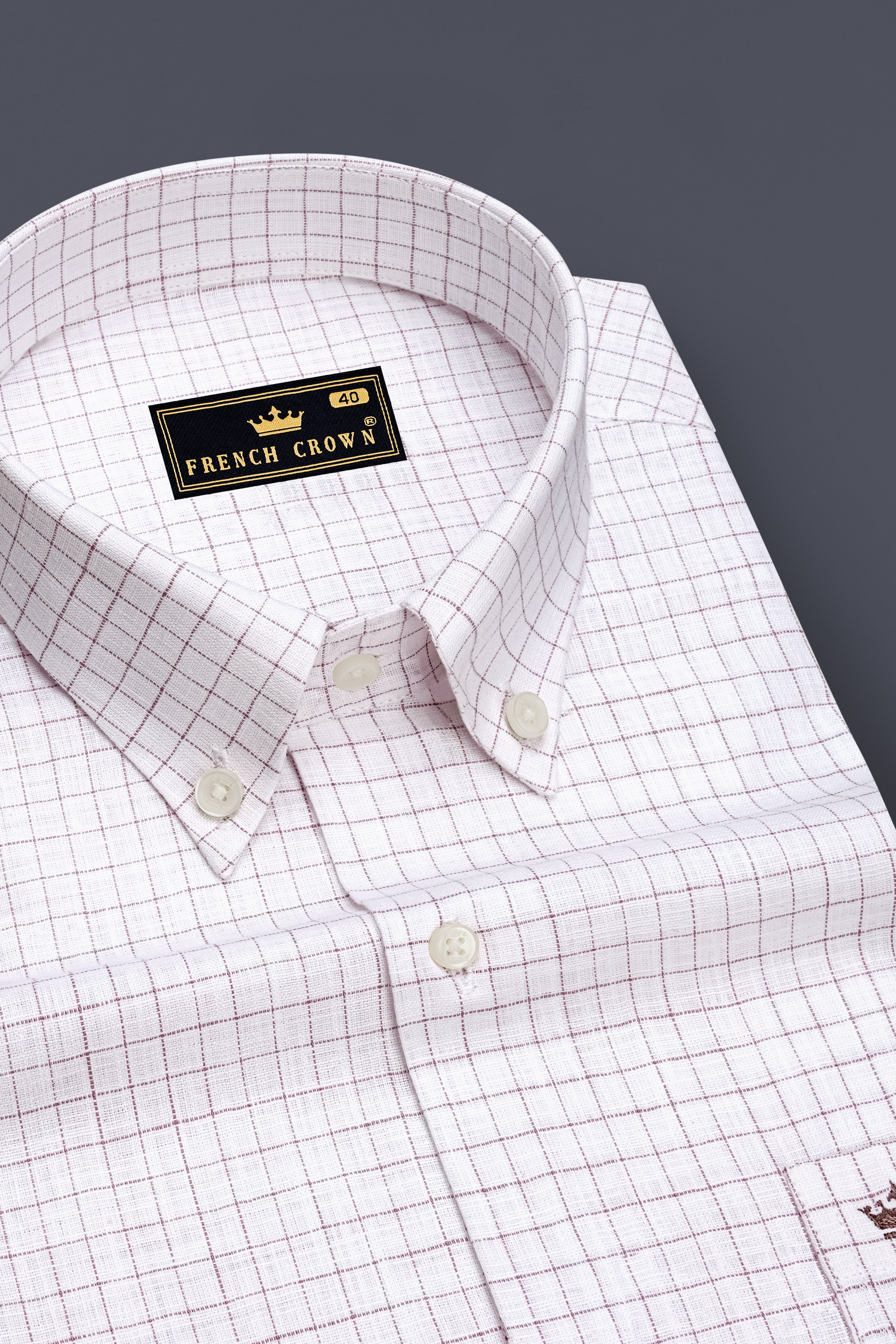 Eminence-Bright White And Nobel Pink Windowpane Luxurious Linen Button Down Dress Shirt