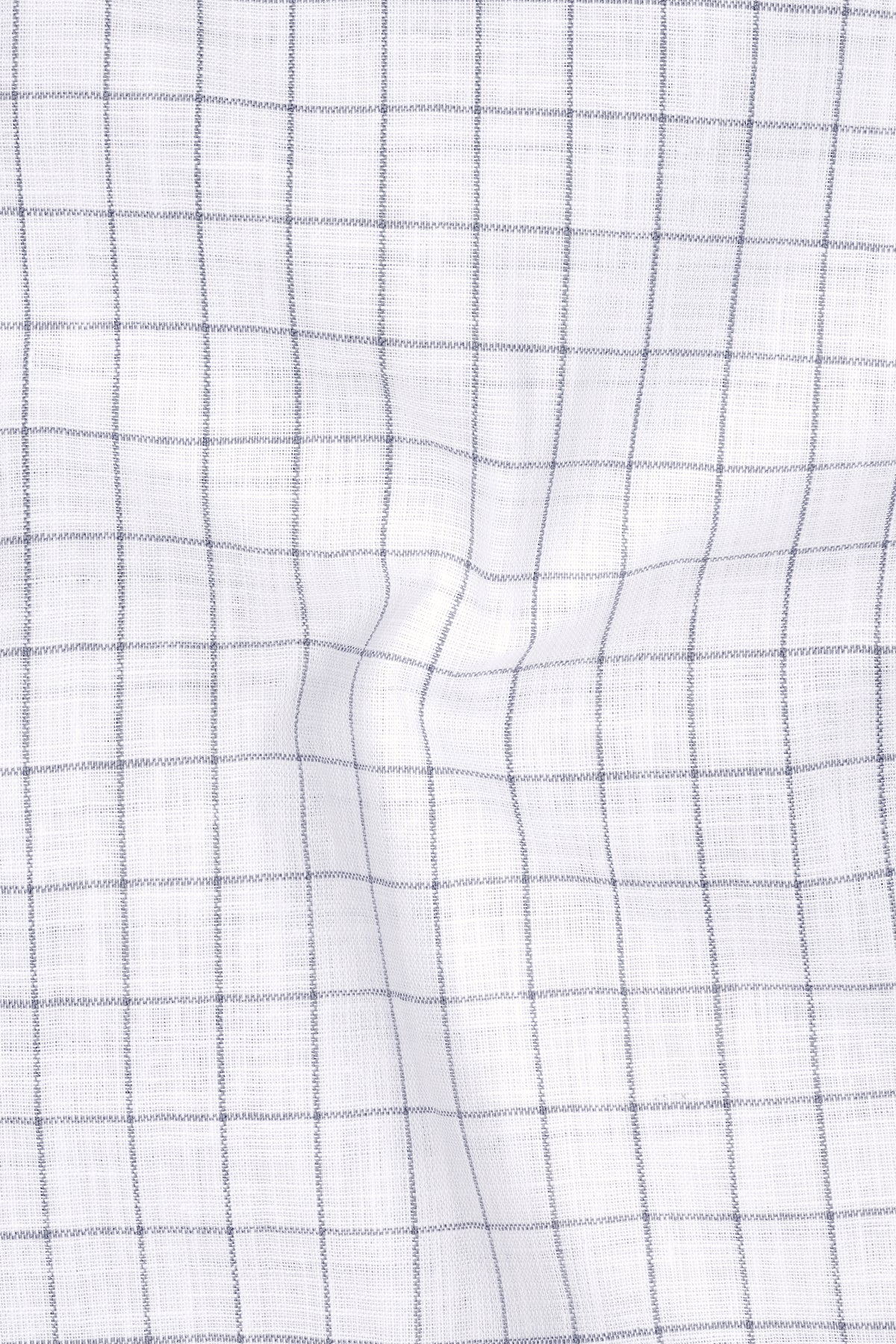 Aureum-Bright White And Bronco Gray Windowpane Luxurious Linen Button Down Dress Shirt
