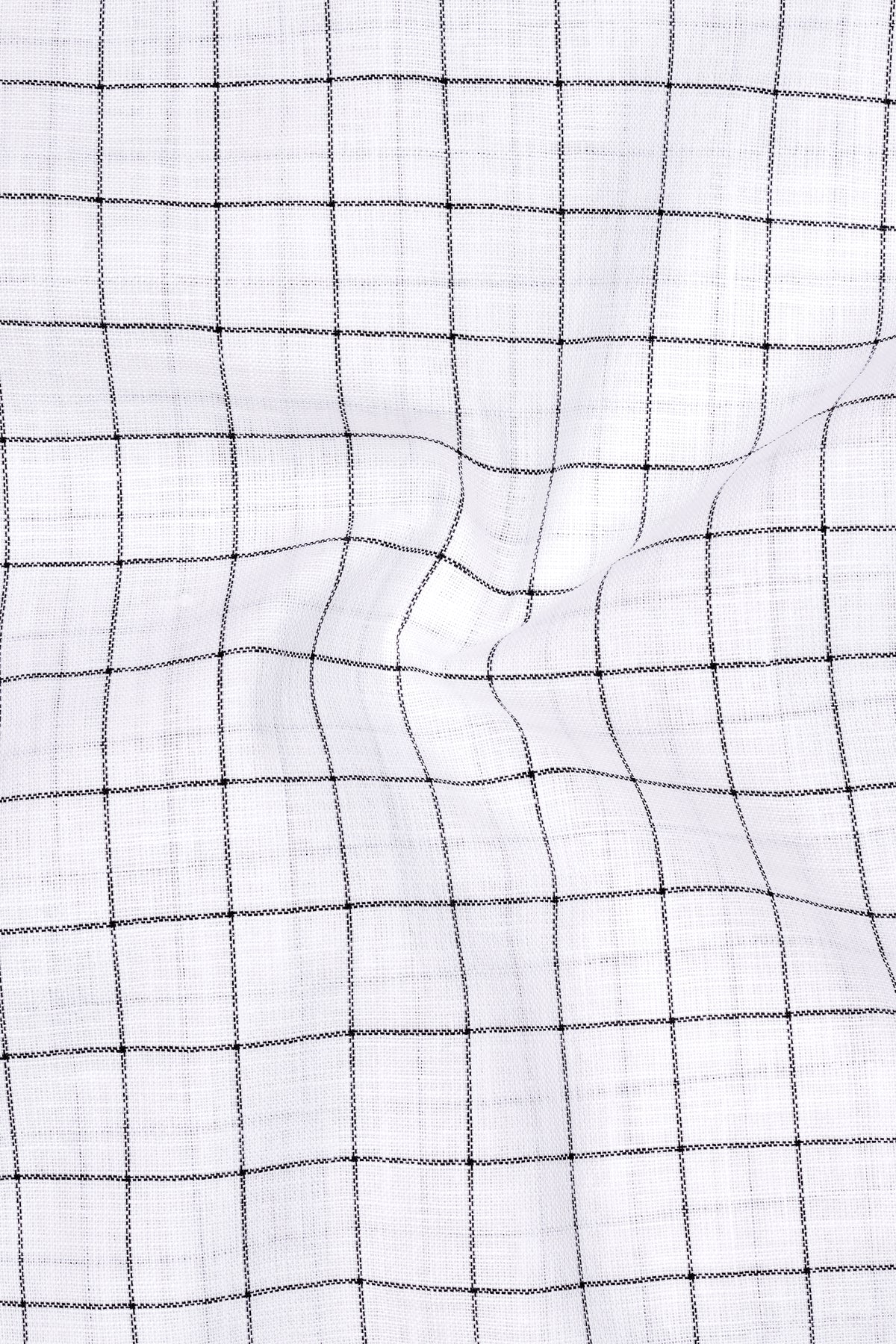 Ardent-Bright White And Jade Black Windowpane Luxurious Linen Button Down Dress Shirt