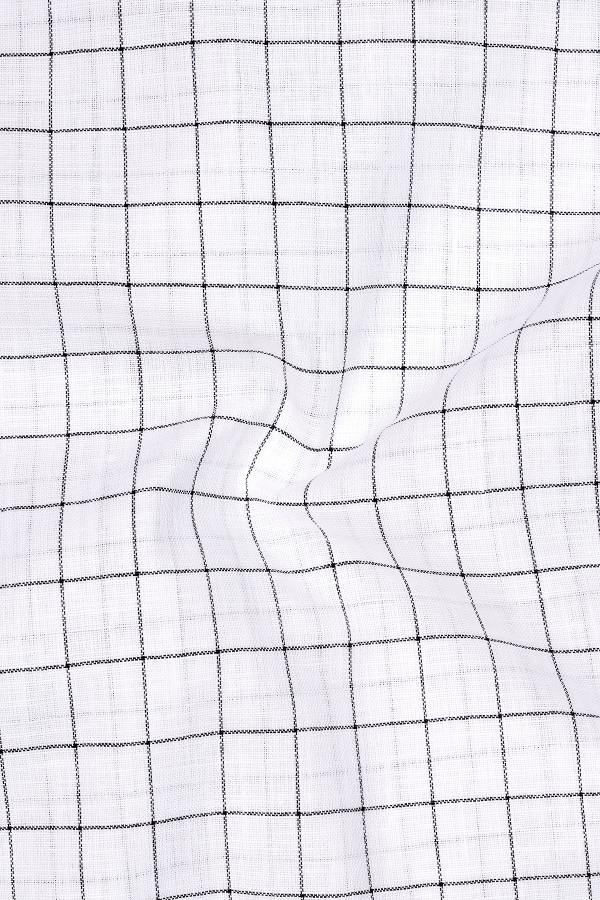Ardent-Bright White And Jade Black Windowpane Luxurious Linen Dress Shirt