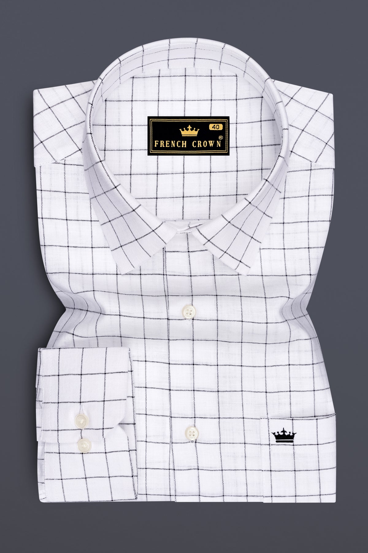 Ardent-Bright White And Jade Black Windowpane Luxurious Linen Dress Shirt