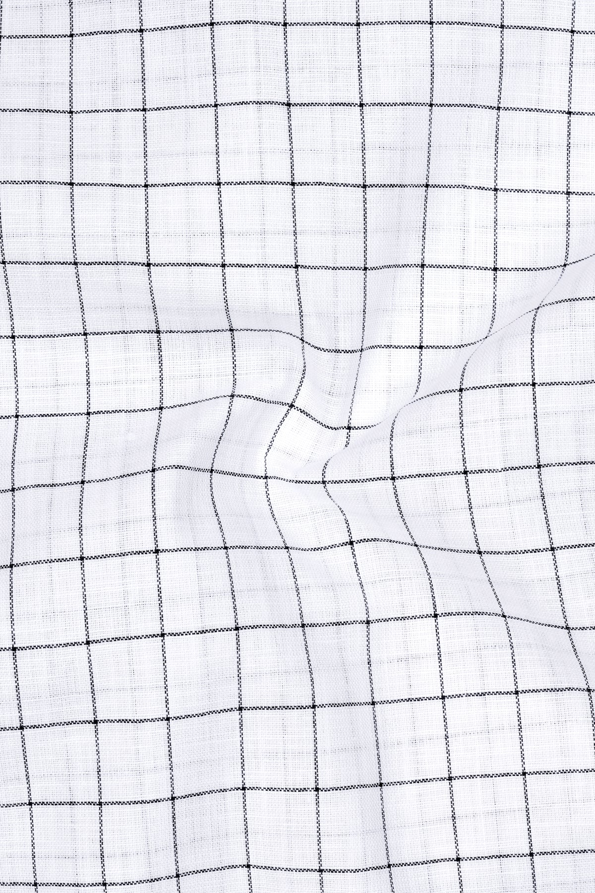 Ardent-Bright White And Jade Black Windowpane Luxurious Linen Mandarin Casual Shirt