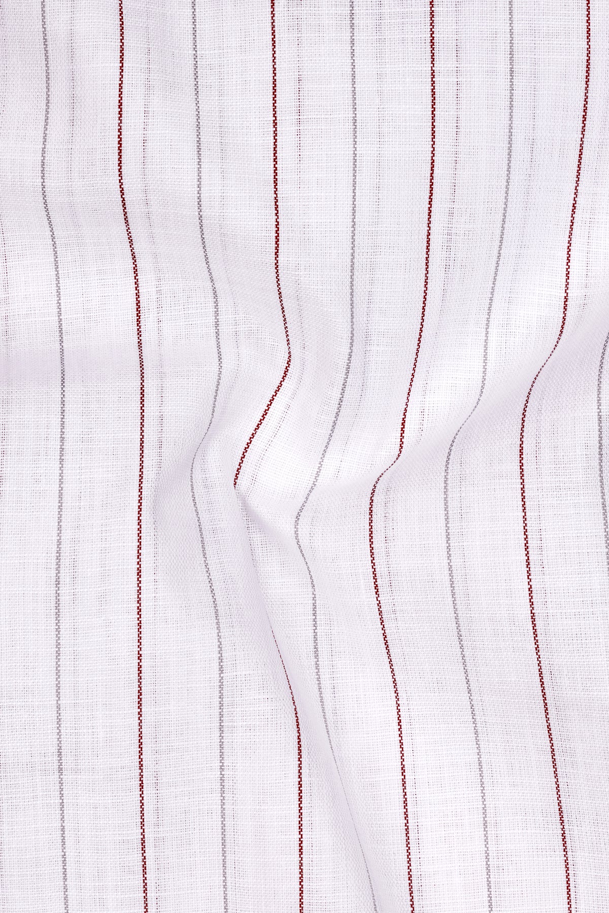 Regent-Bright White And Burnt Red Pin Striped Luxurious Linen Button Down Dress Shirt