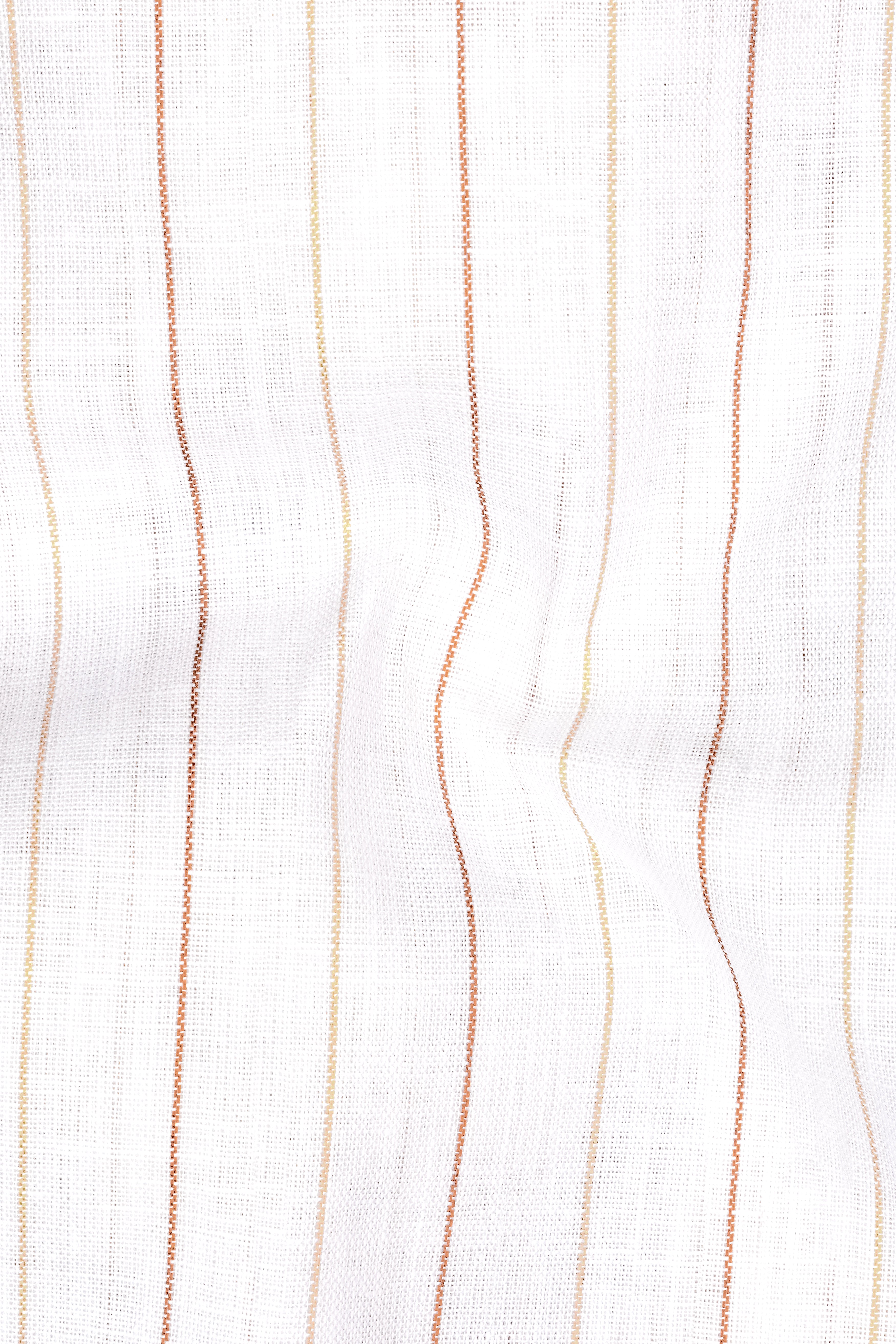 Solenne-Bright White And Auburn Orange Pin Striped Luxurious Linen Mandarin Casual Shirt