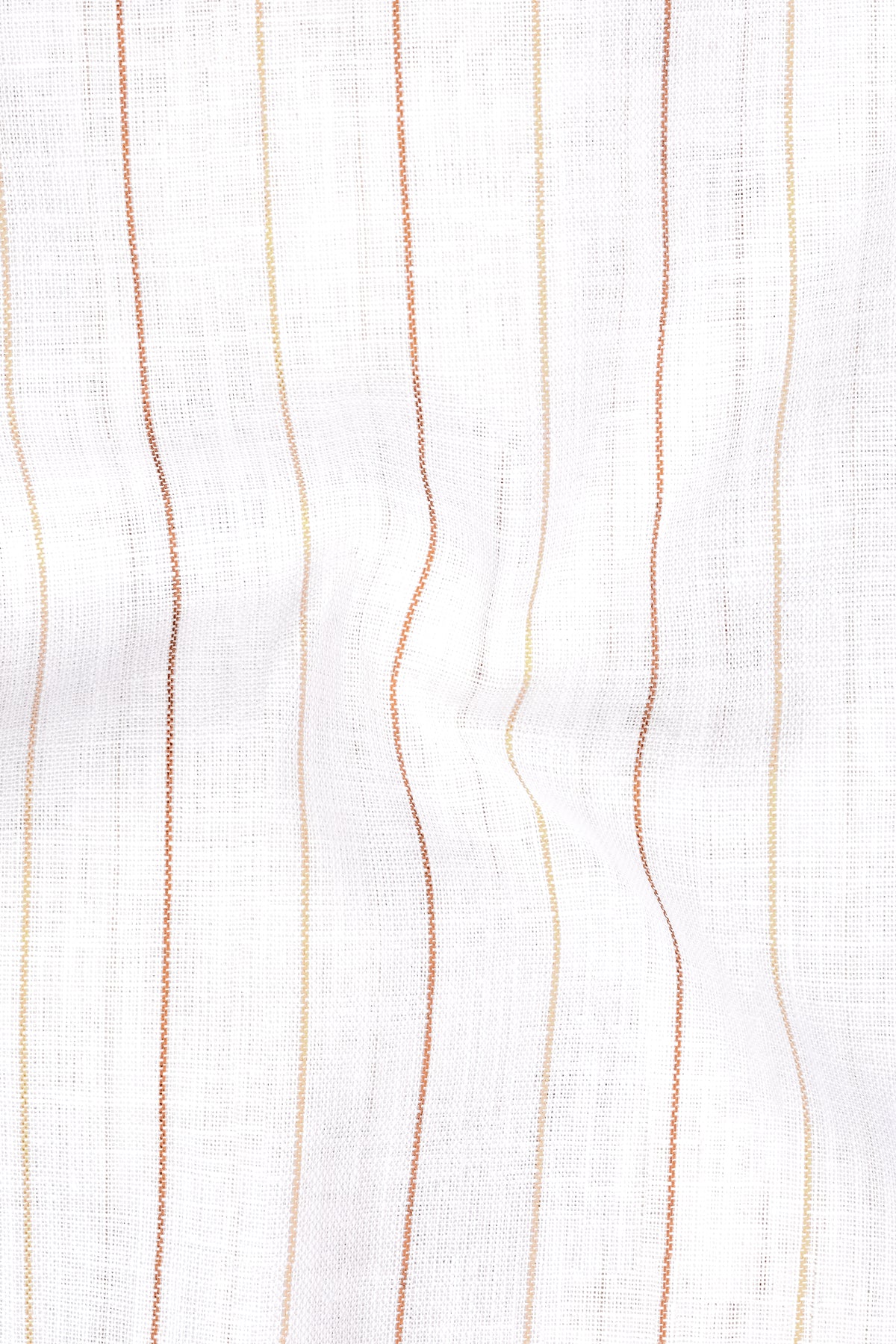 Solenne-Bright White And Auburn Orange Pin Striped Luxurious Linen Dress Shirt