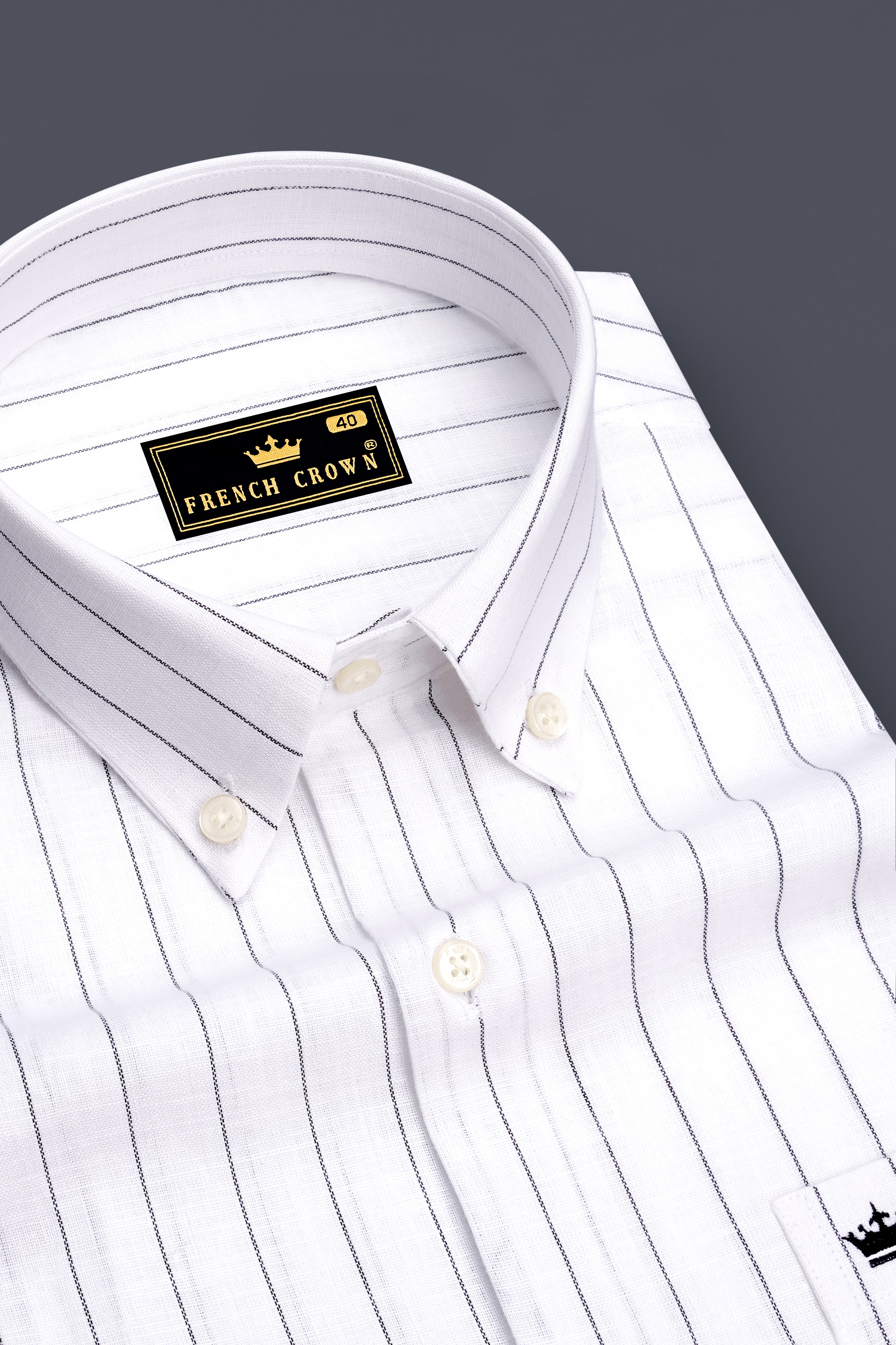 Elysian-Bright White And Jade Black Pin Striped Luxurious Linen Button Down Dress Shirt