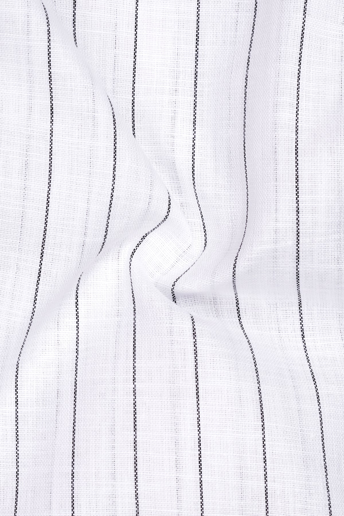 Elysian-Bright White And Jade Black Pin Striped Luxurious Linen Button Down Dress Shirt