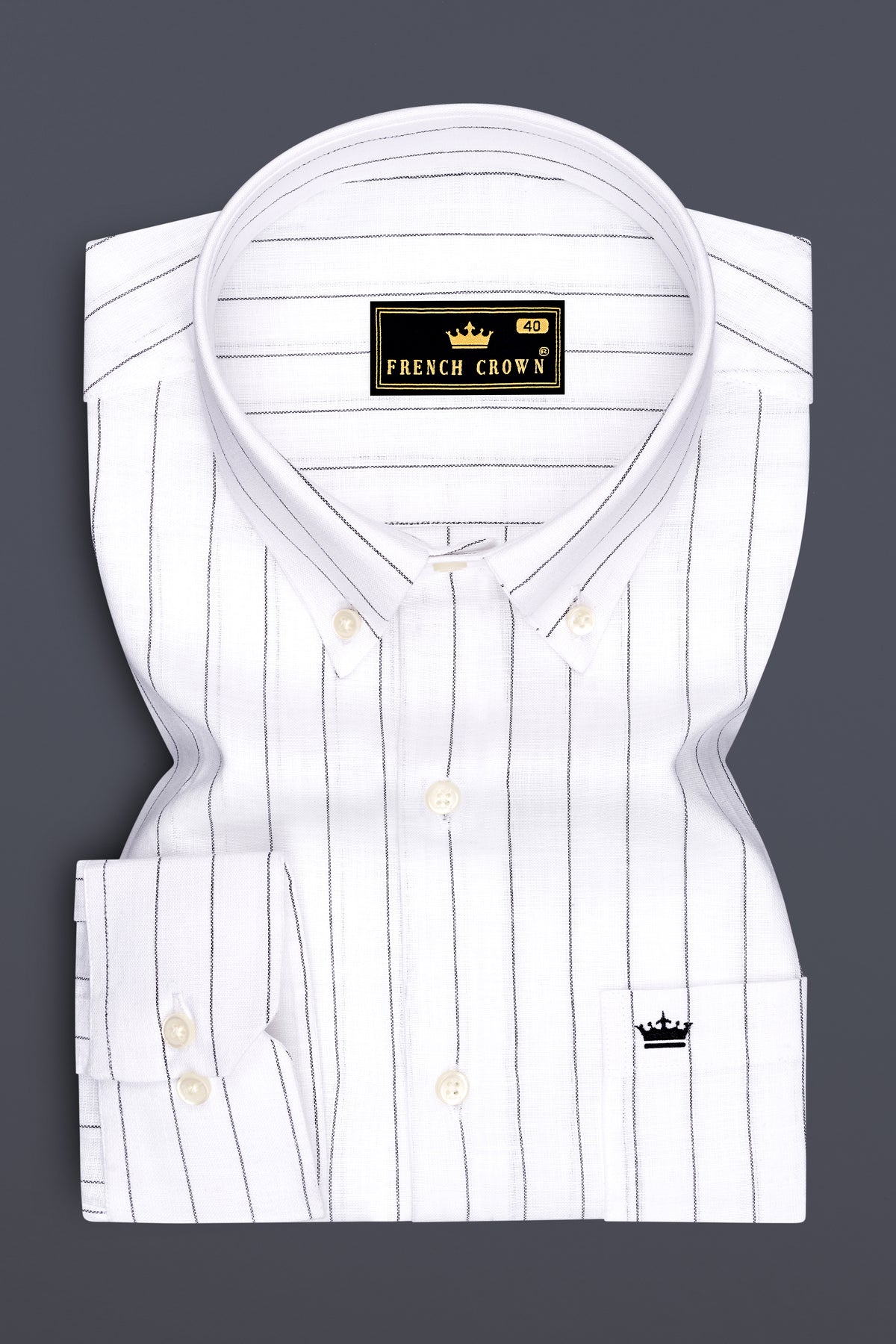 Elysian-Bright White And Jade Black Pin Striped Luxurious Linen Button Down Dress Shirt