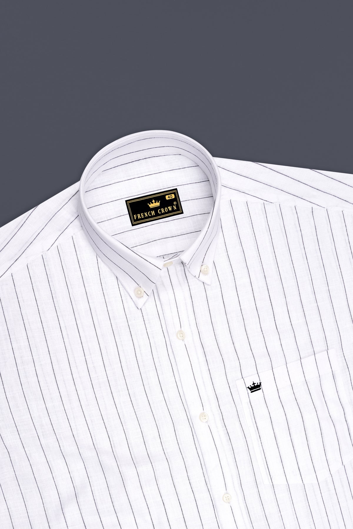 Elysian-Bright White And Jade Black Pin Striped Luxurious Linen Button Down Dress Shirt