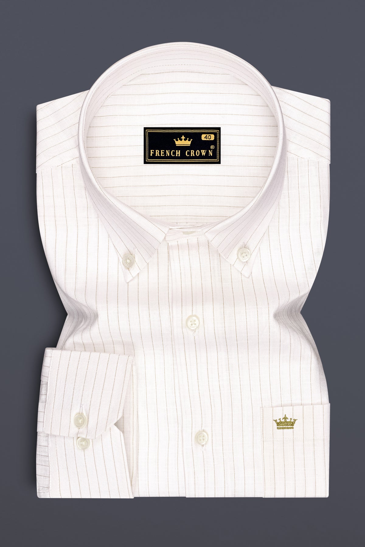 Siena-Bright White And Quicksand Brown Pin Striped Luxurious Linen Button Down Dress Shirt