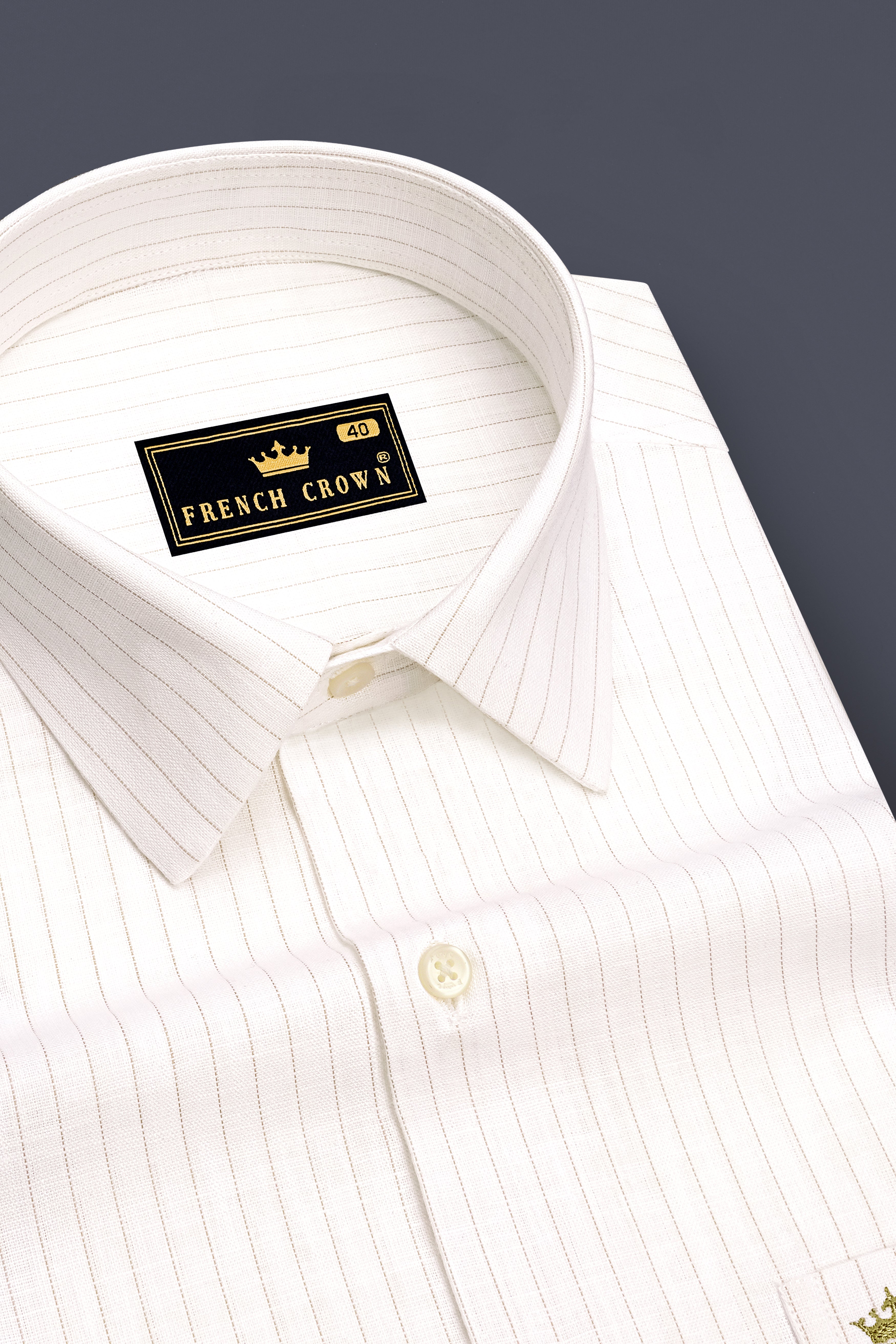 Siena-Bright White And Quicksand Brown Pin Striped Luxurious Linen Dress Shirt