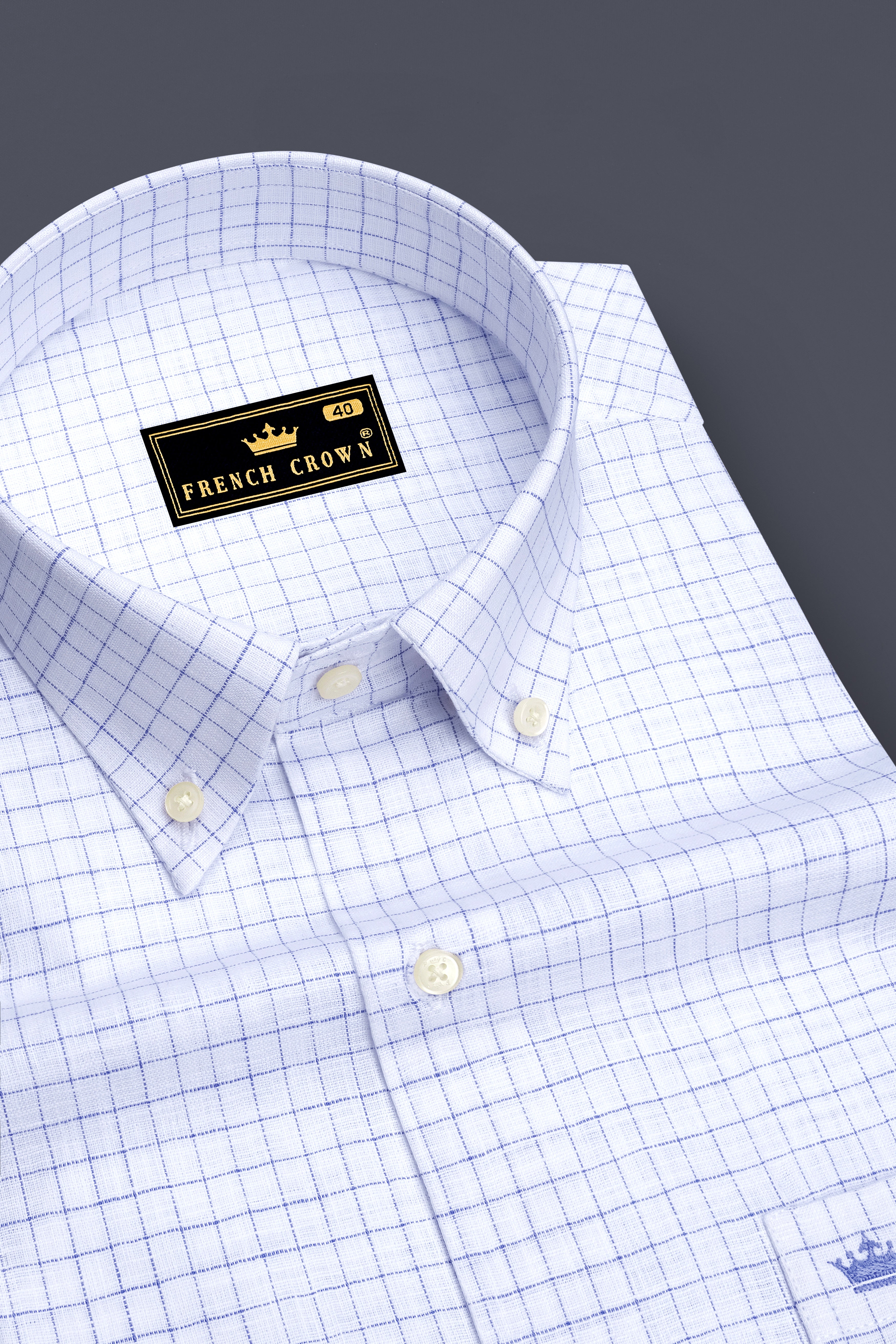 Breeze-Bright White And Tufts Blue Windowpane Luxurious Linen Button Down Dress Shirt