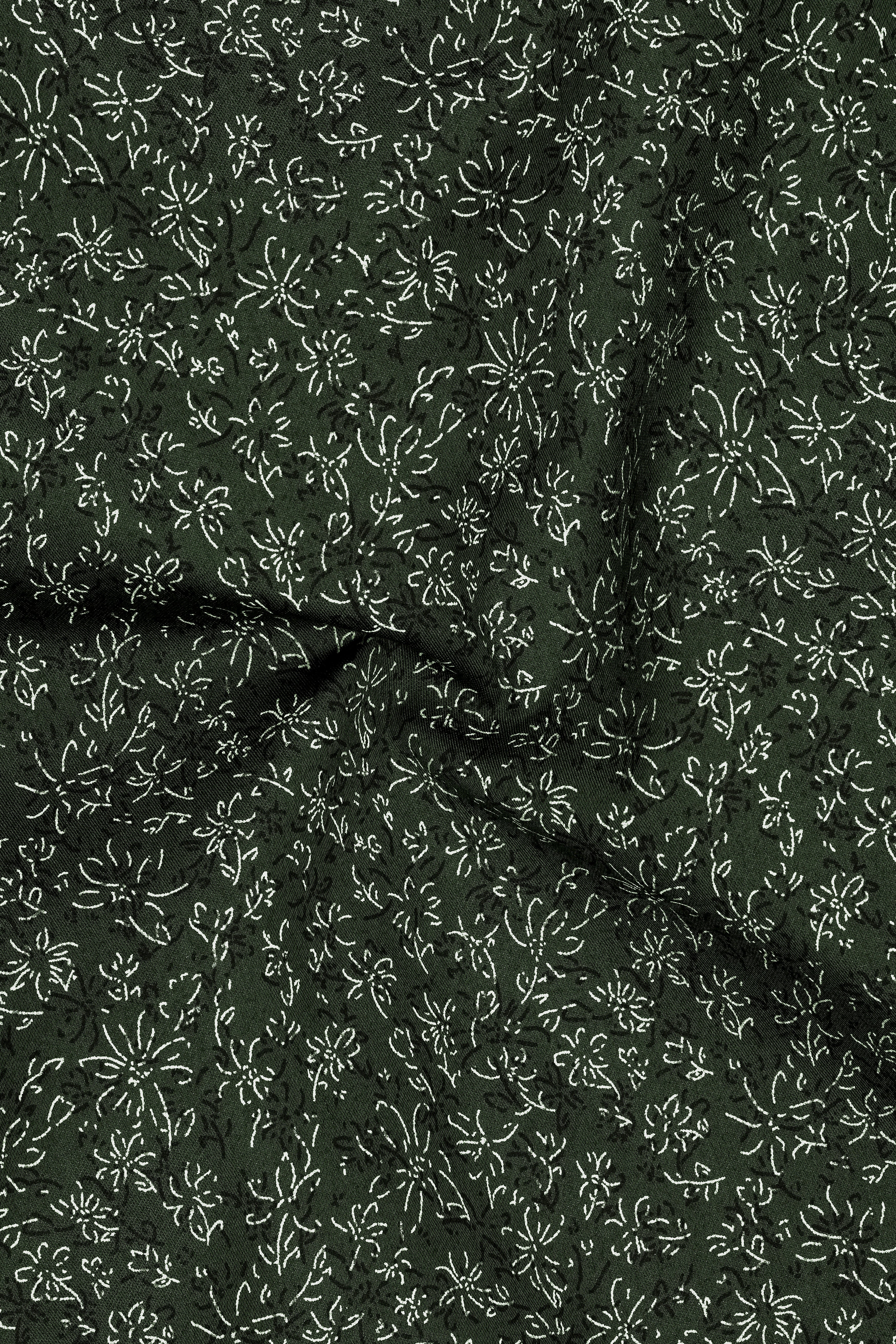 Viridian-Heavy Green Floral Vine Printed Subtle Sheen Soft Premium Cotton Cut Away Dress Shirt