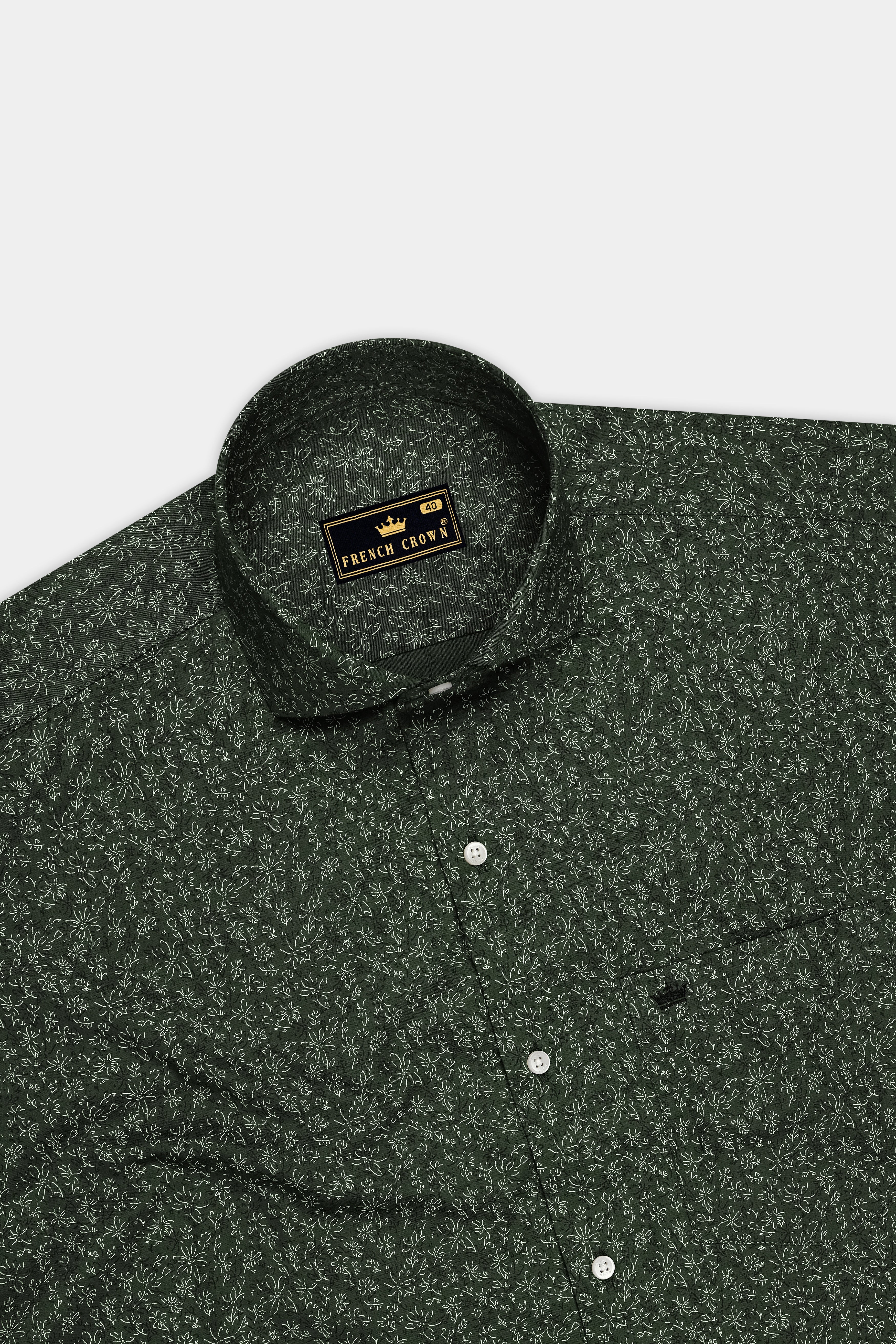 Viridian-Heavy Green Floral Vine Printed Subtle Sheen Soft Premium Cotton Cut Away Dress Shirt