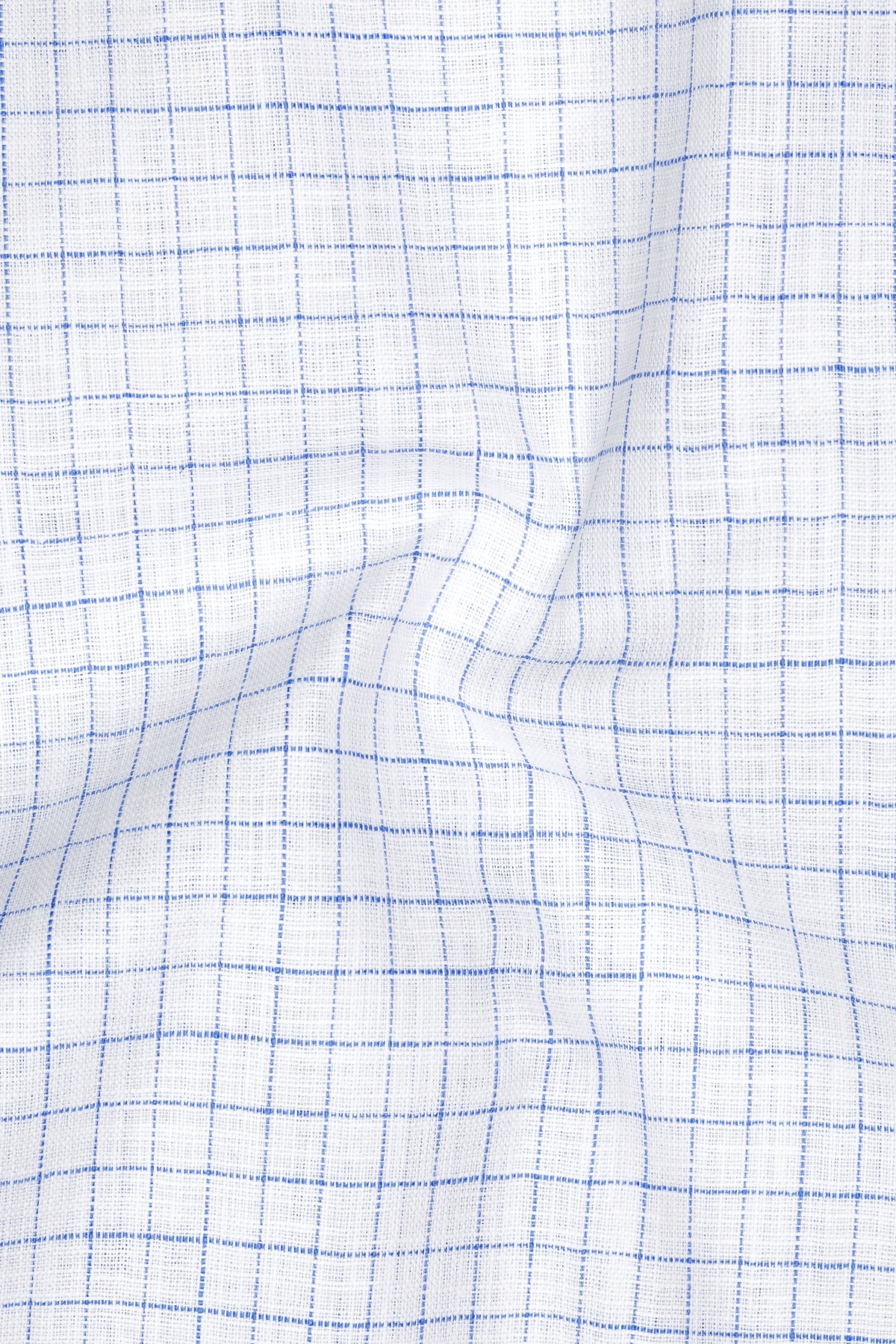 Breeze-Bright White And Tufts Blue Windowpane Luxurious Linen Mandarin Casual Shirt