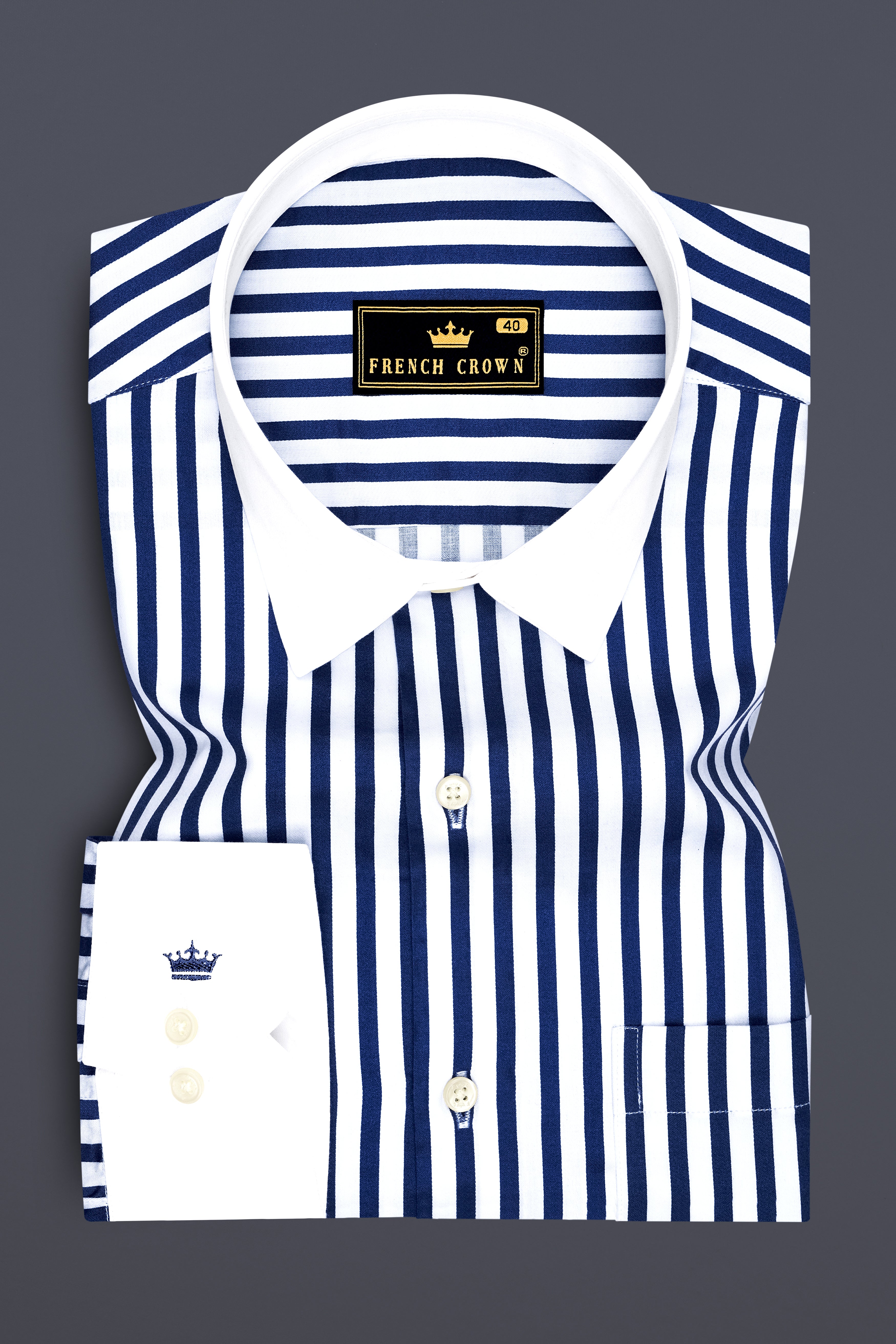 Cerulean-Lapis Blue And Bright White Candy Striped Subtle Sheen Premium Cotton White Cuff Collar Dress Shirt