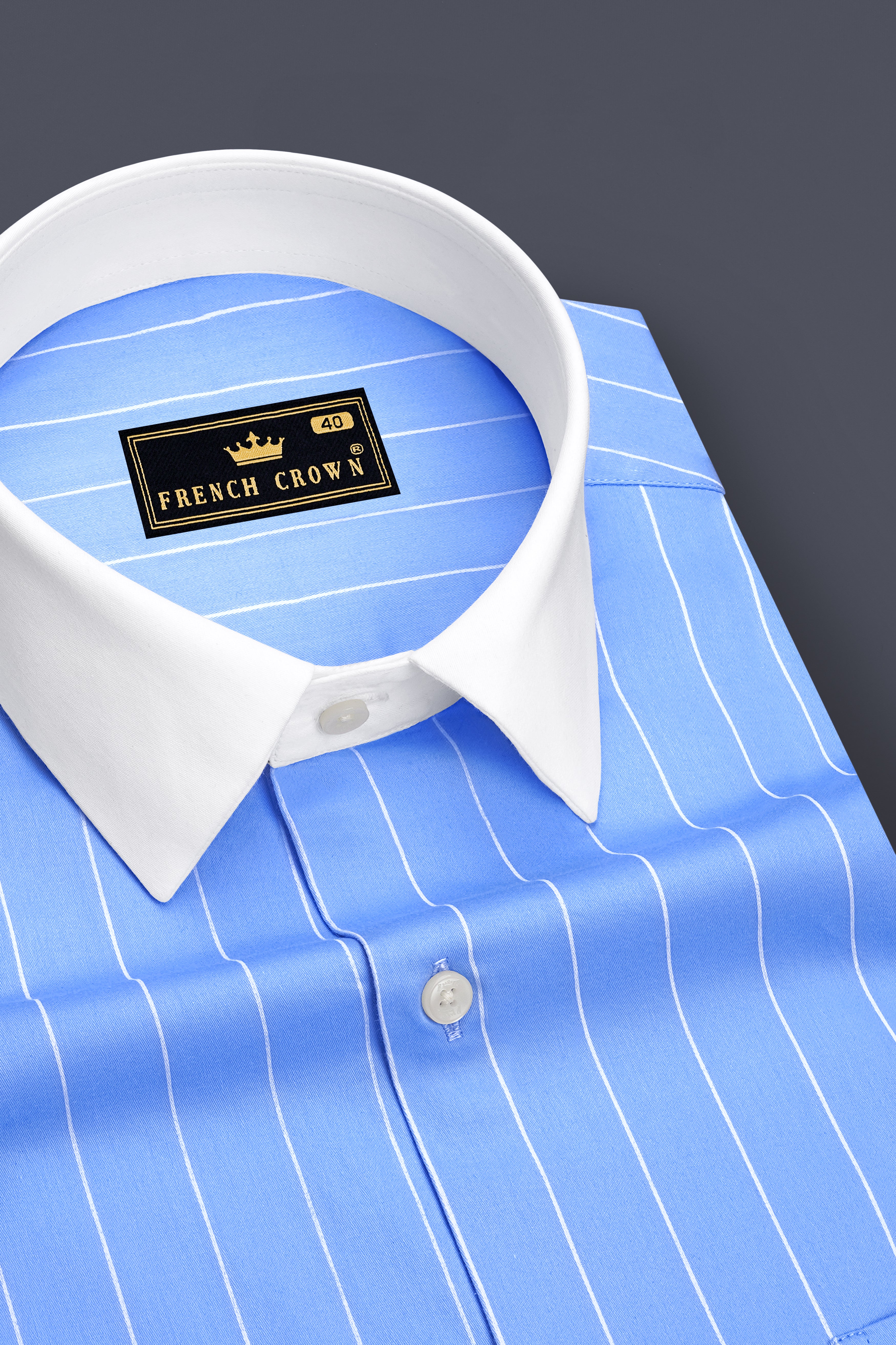 Elaris-Periwinkle Blue And Bright White Pin Striped Subtle Sheen Premium Cotton White Cuff Collar Dress Shirt