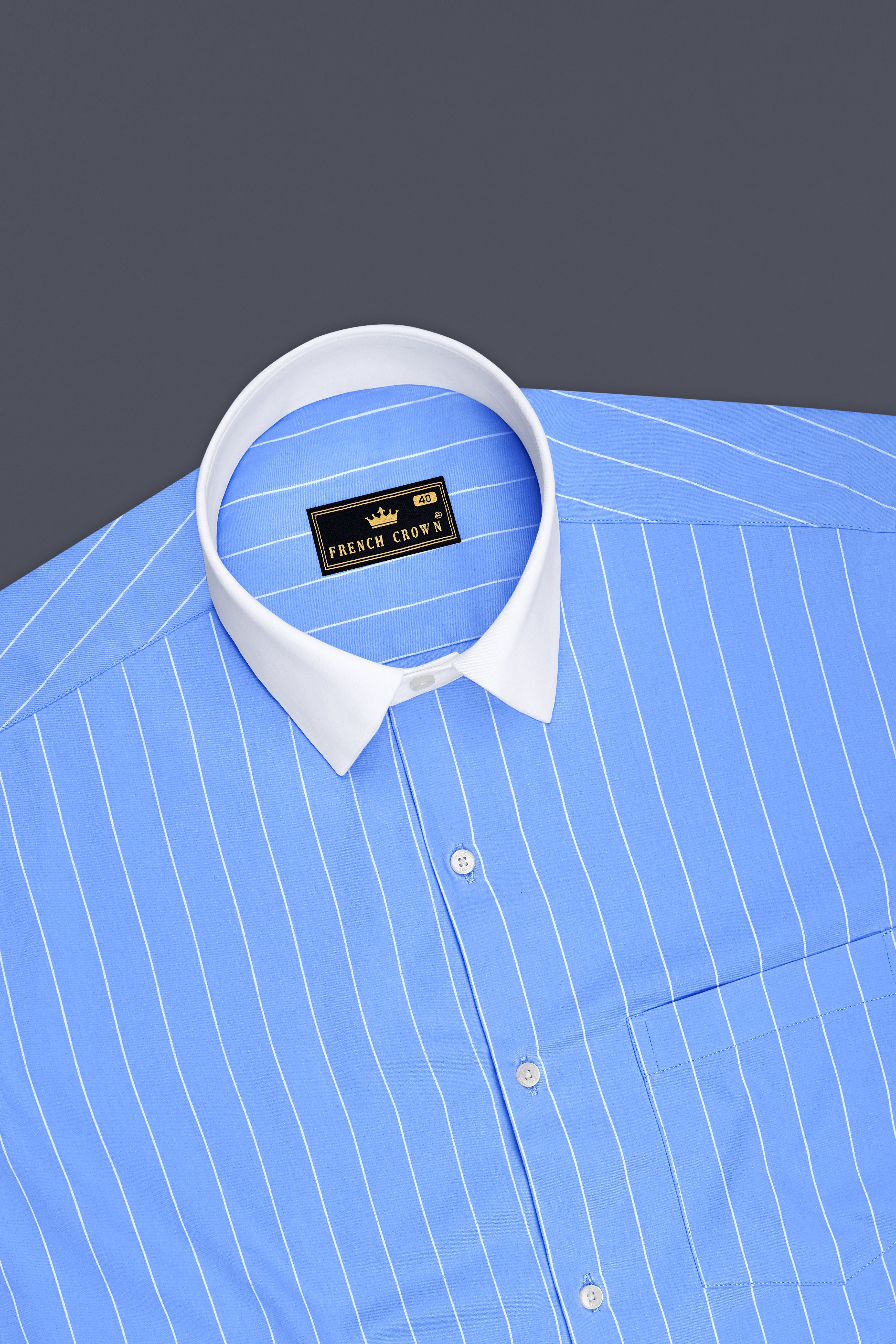 Elaris-Periwinkle Blue And Bright White Pin Striped Subtle Sheen Premium Cotton White Cuff Collar Dress Shirt