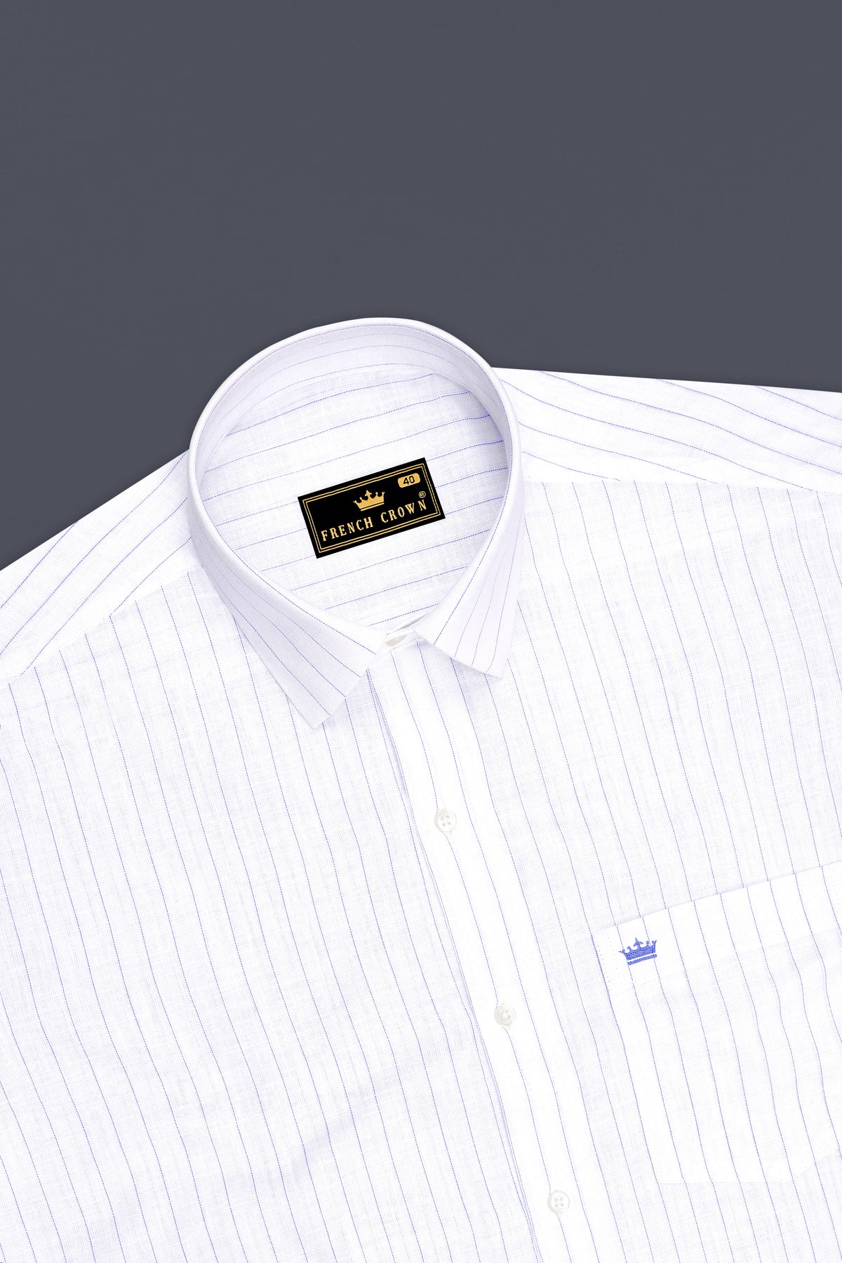 Mariner-Bright White And Scampi Blue Pin Striped Striped Luxurious Linen Dress Shirt