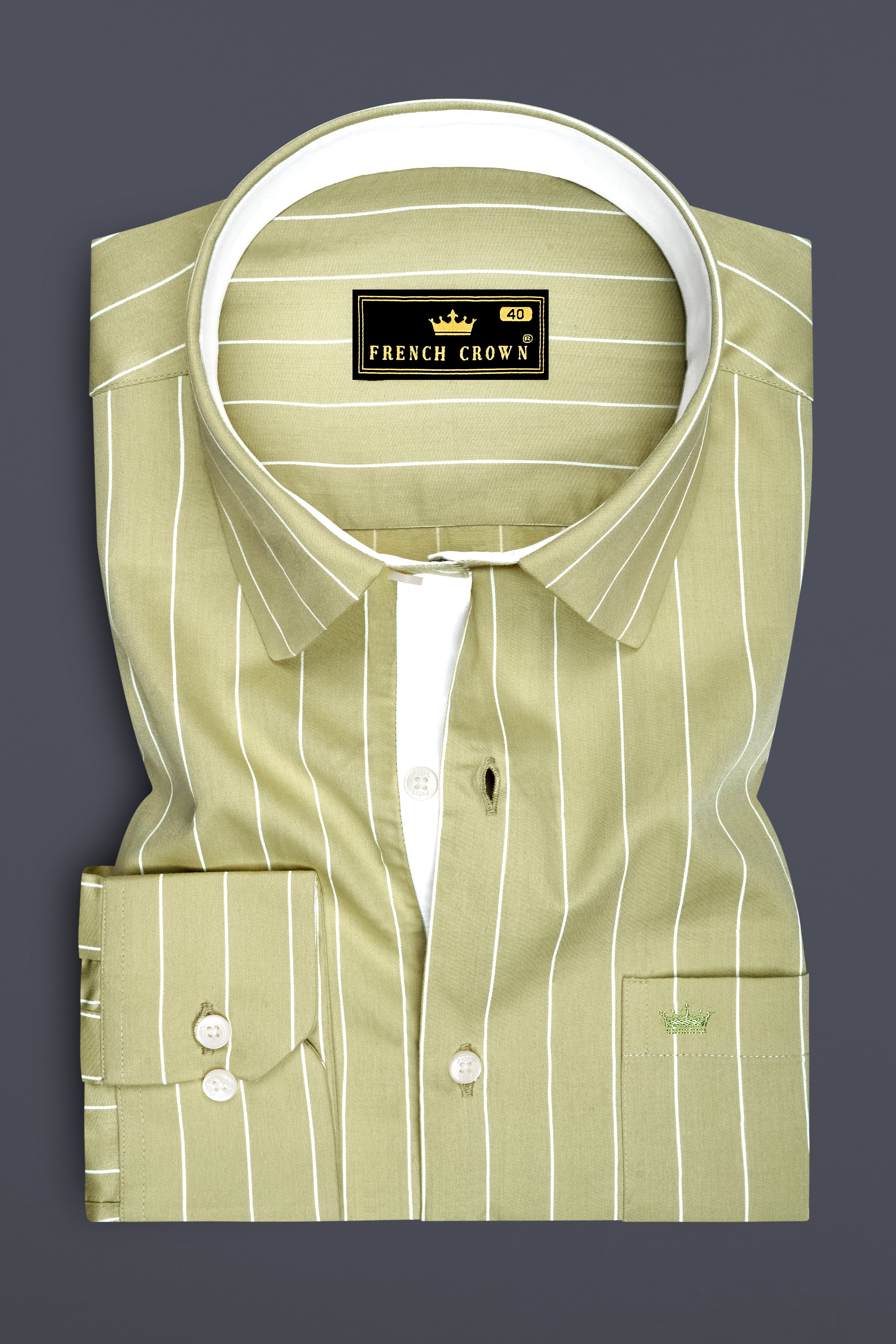 Verdant-Daiquiri Green And Bright White Pin Striped Subtle Sheen Premium Cotton Dress Shirt