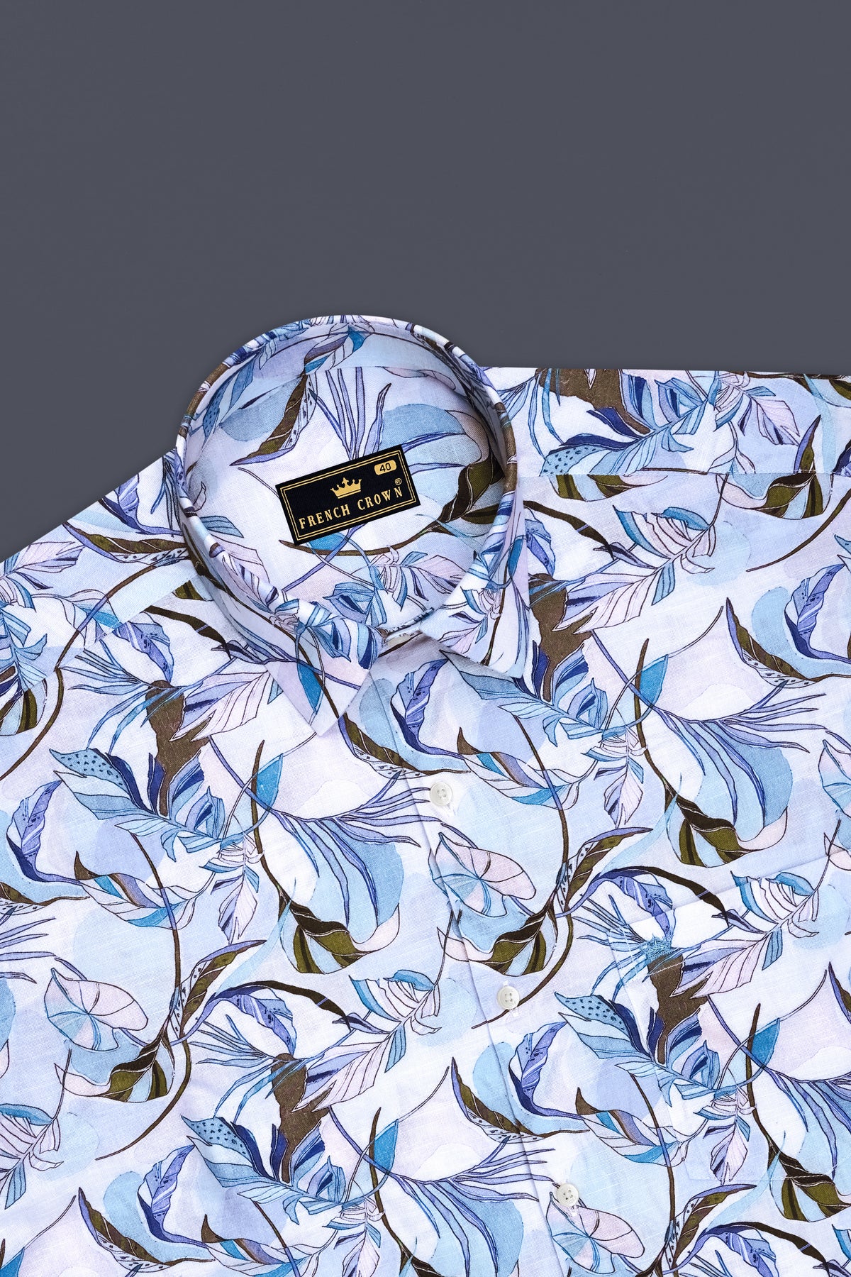 Petalis-Hawkes Blue And Moonraker Purple Botanical Floral Printed Linen-Cotton Blend Casual Shirt