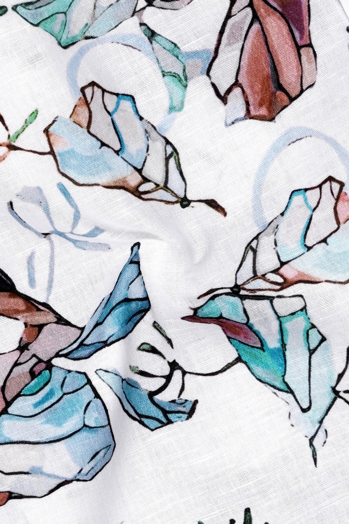 Florent-Bright White And Rubby Brown Multicolor Bloom Floral Printed Linen-Cotton Blend Casual Shirt
