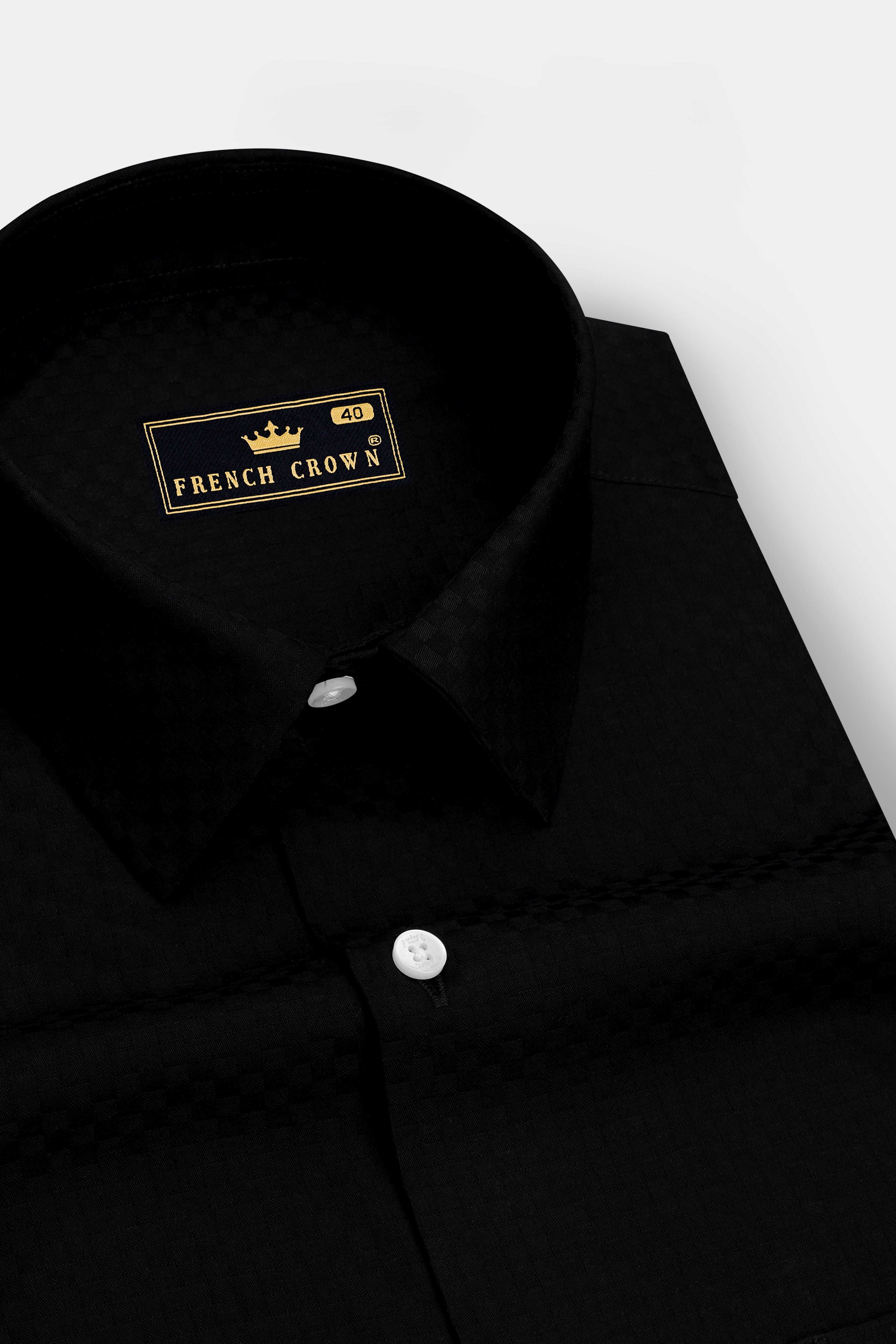 Obsidian-Jade Black Dobby Textured Premium Giza Cotton Dress Shirt