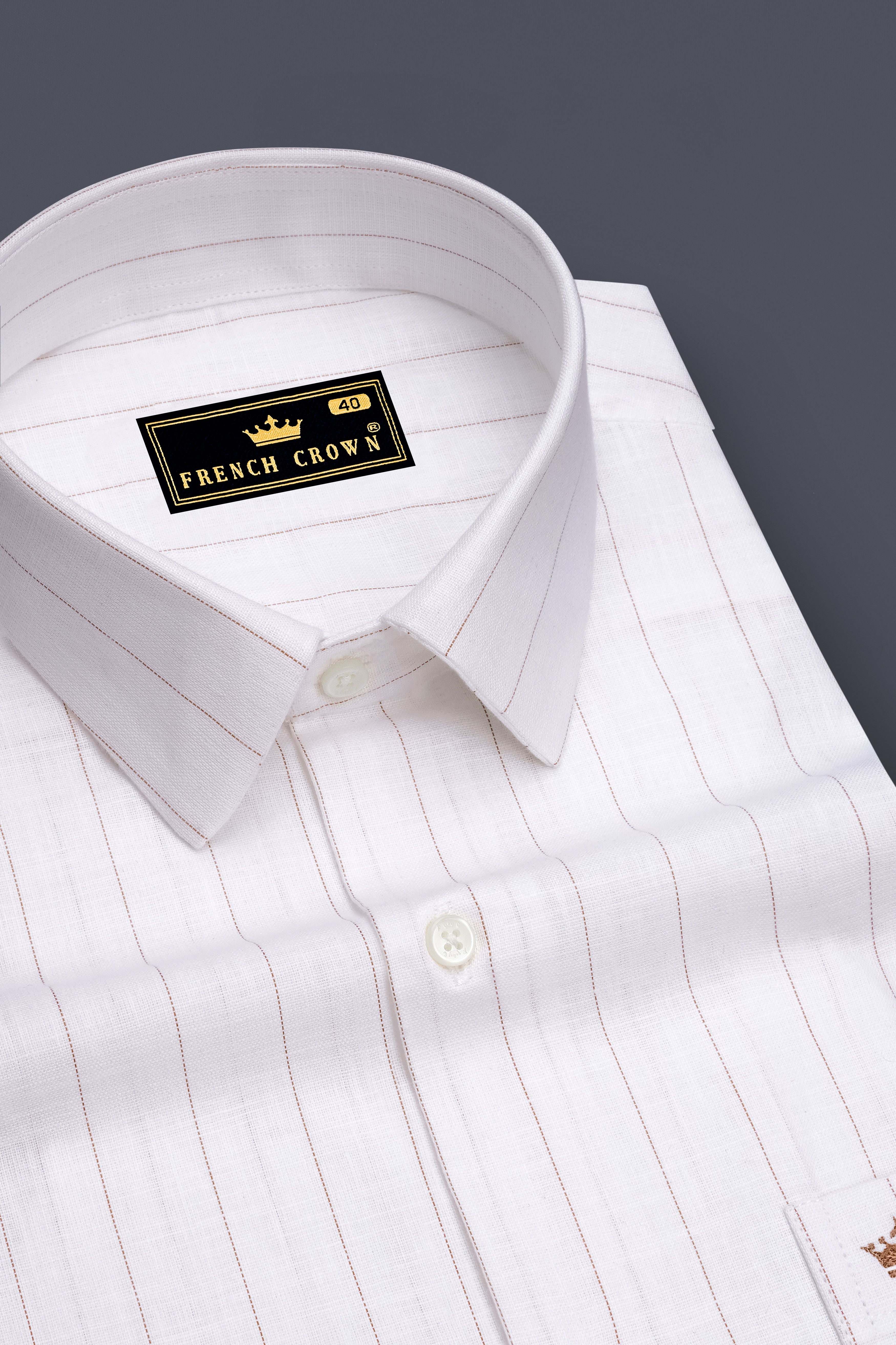 Prestige-Bright White And Cocoa Brown Pin Striped Luxurious Linen Dress Shirts