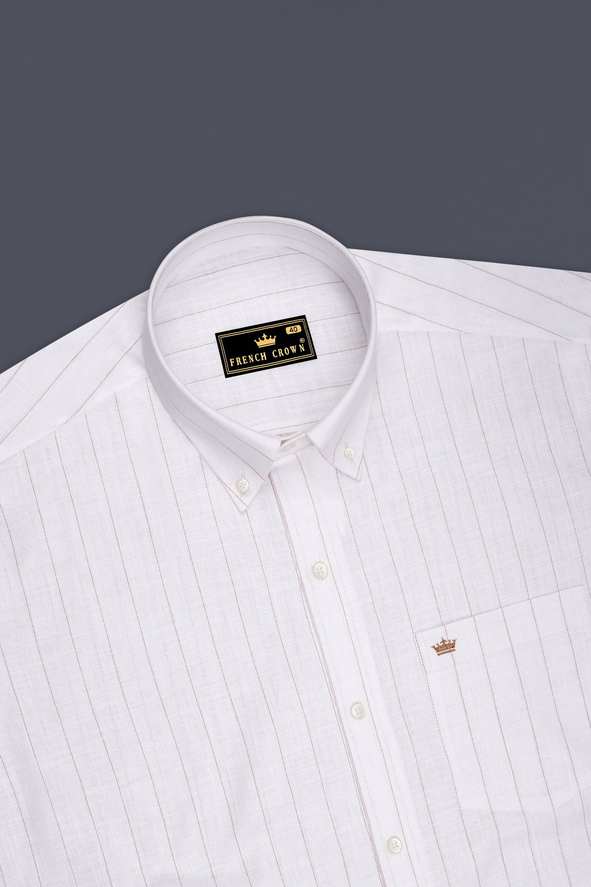 Prestige-Bright White And Cocoa Brown Pin Striped Luxurious Linen Button Down Dress Shirt