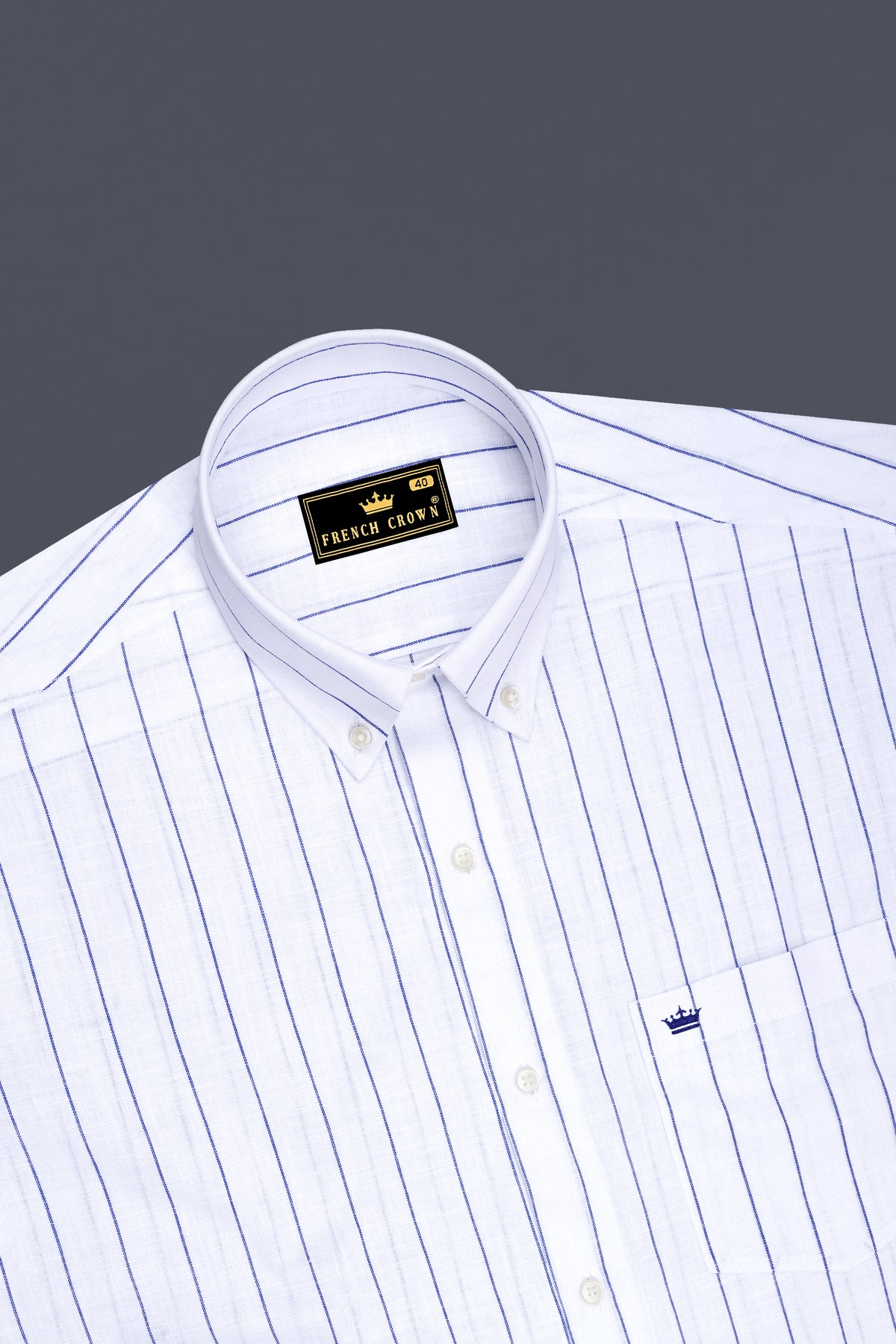 Sartorial-Bright White And Fiord Blue Pin Striped Luxurious Linen Button Down Dress Shirt