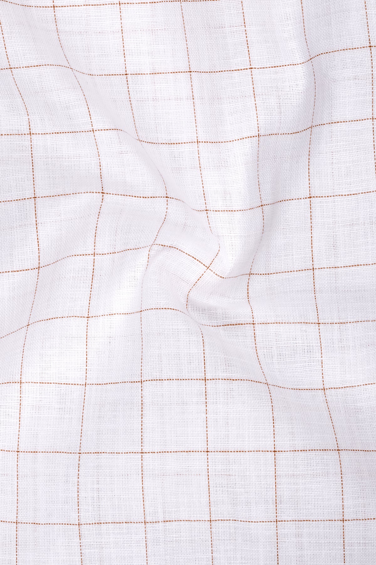 Soleil-Bright White And Leather Orange Windowpane Luxurious Linen Dress Shirt