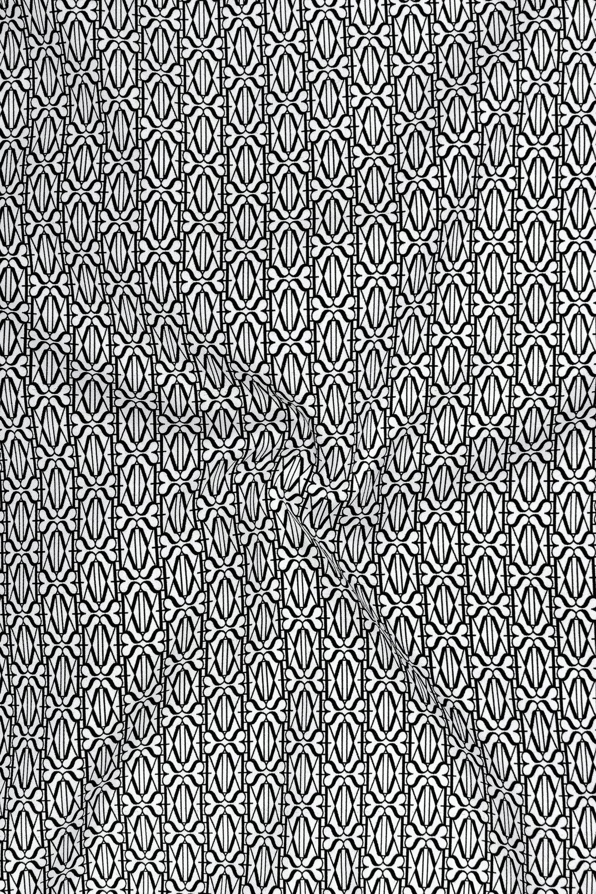 Zenvier-Jade Black And Bright White Monogram Printed Subtle Sheen Super Soft Premium Cotton Casual Shirt