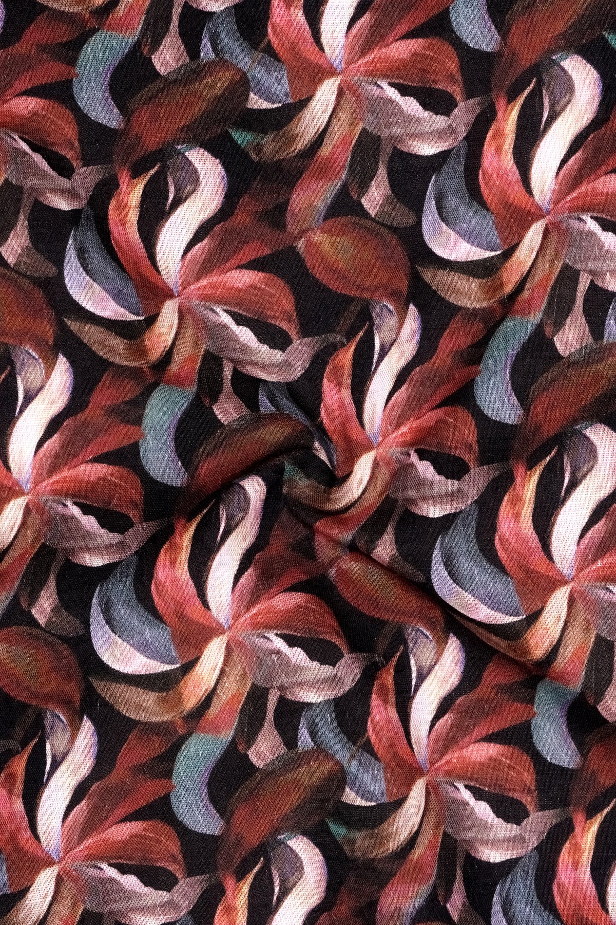 Brielle-Sanguine Red And Jade Black Multicolor Azure Floral Printed Linen-Cotton Blend Casual Shirt