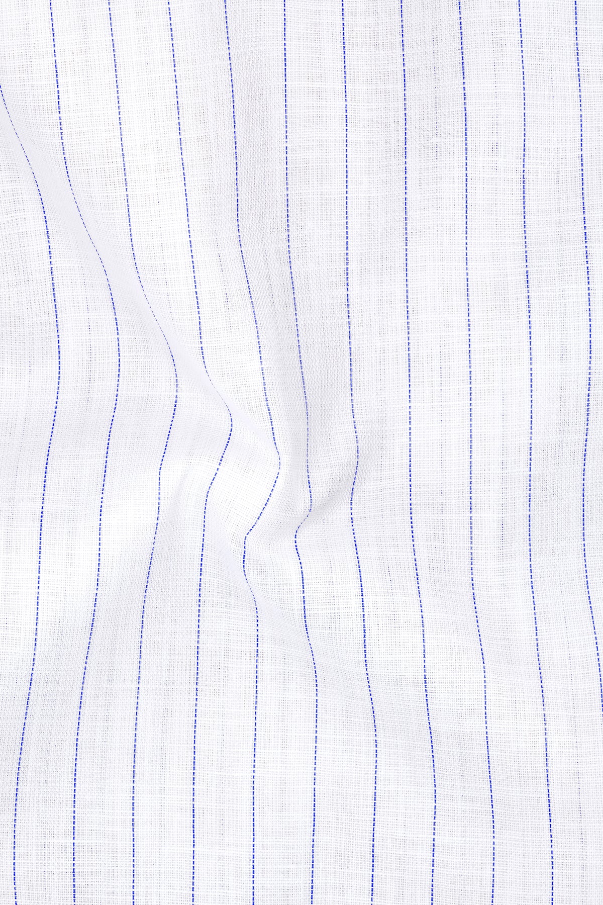 Mariner-Bright White And Scampi Blue Pin Striped Striped Luxurious Linen Mandarin Casual Shirt