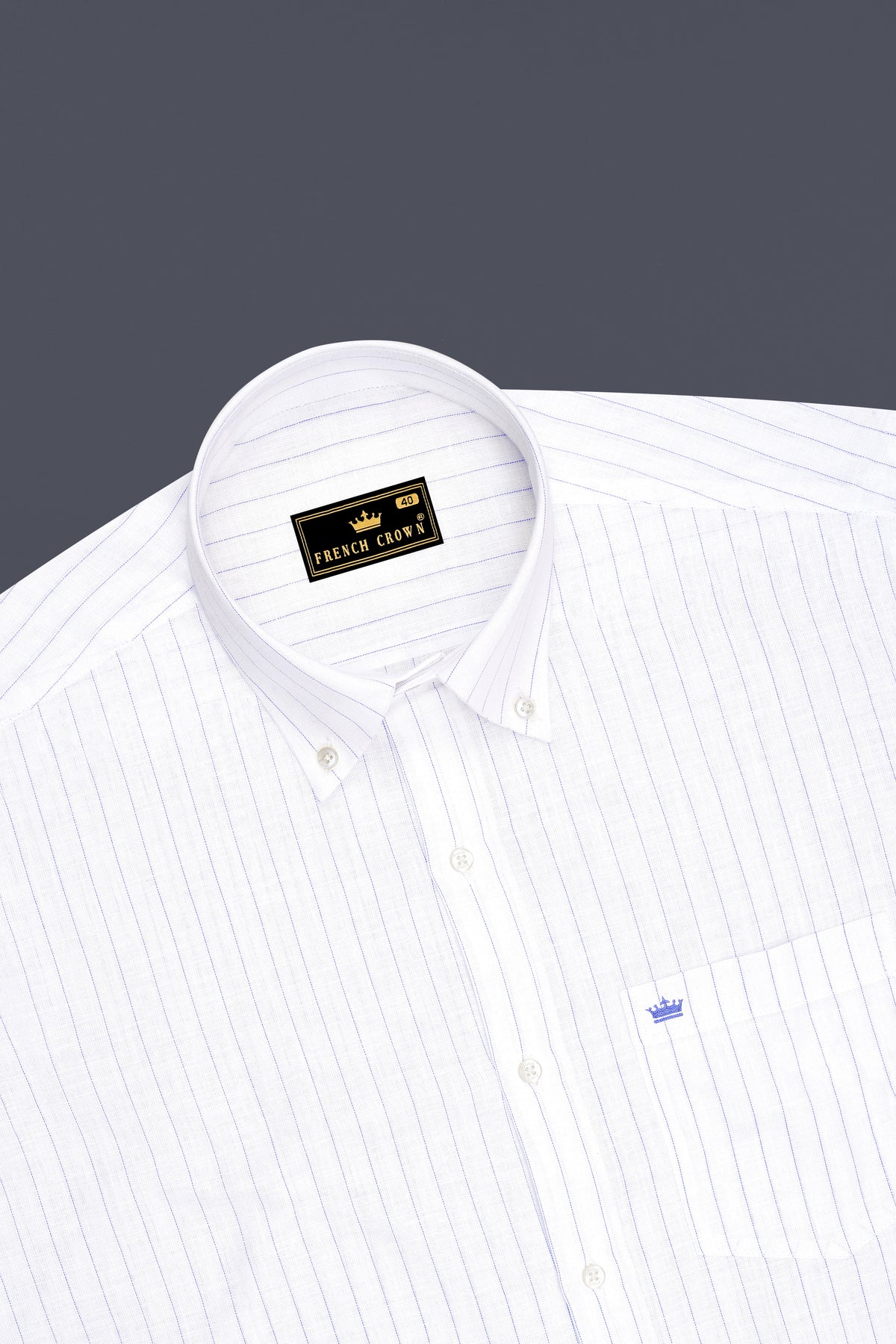 Mariner-Bright White And Scampi Blue Pin Striped Striped Luxurious Linen Button Down Dress Shirt
