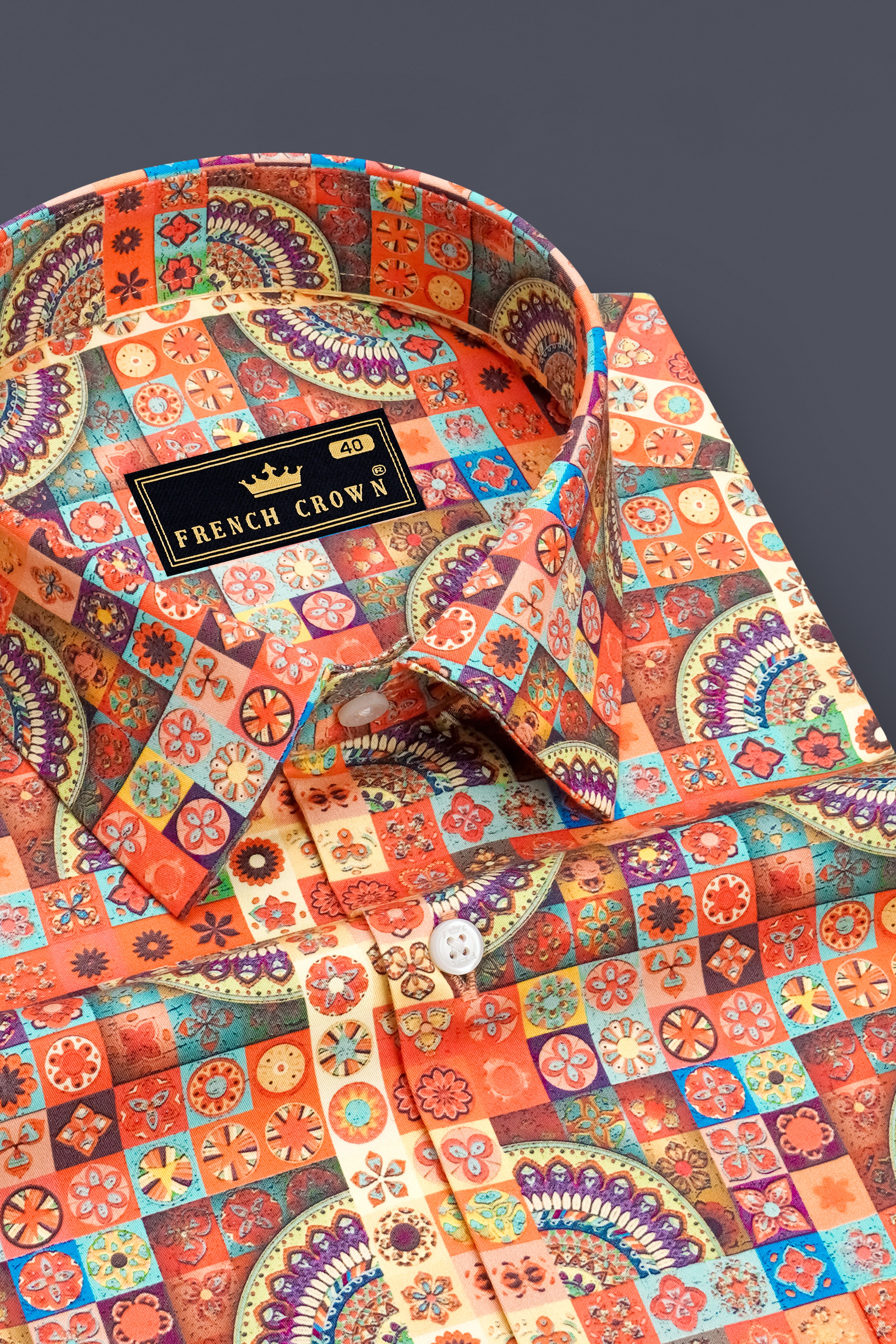 Orienta-Apricot Orange And Oasis Cream Multicolor Mosaic Printed Subtle Sheen Super Soft Premium Cotton Casual Shirt