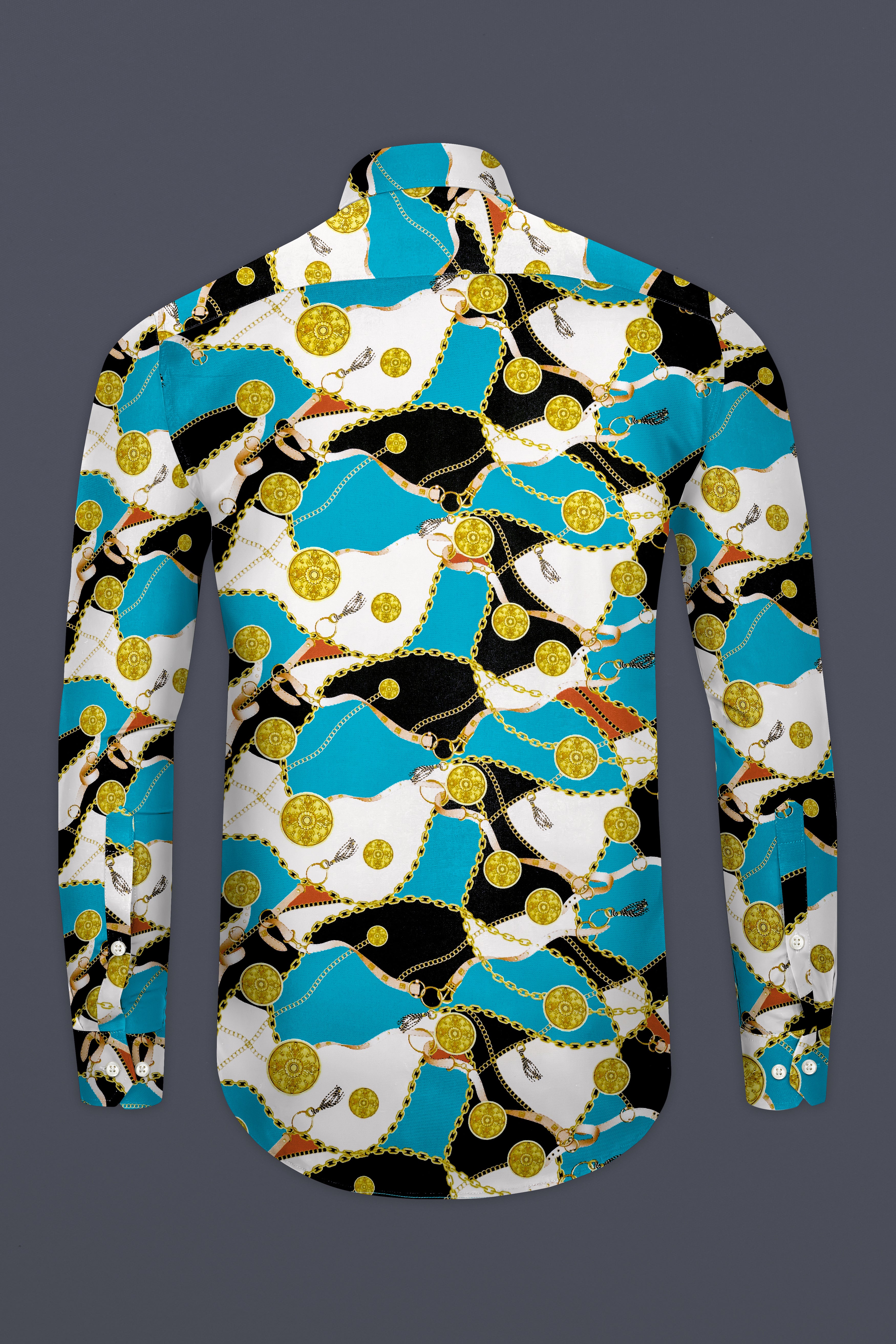 Majesty-Cerulean Blue And Gordons Black Medallion Printed Subtle Sheen Super Soft Premium Cotton Casual Shirt