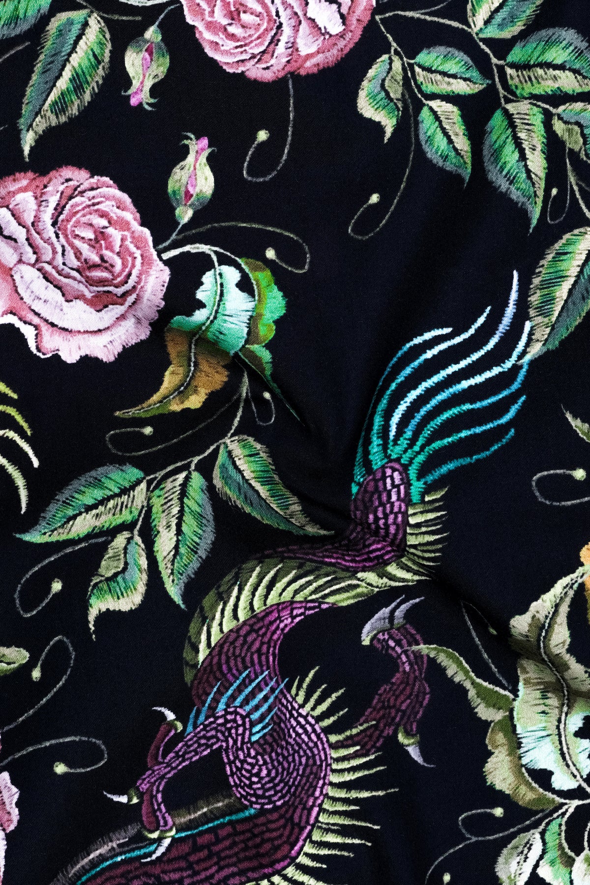 Magnolia-Jade Black And Mauvelous Pink Phoenix & Rose Garden Printed Subtle Sheen Super Soft Premium Cotton Casual Shirt