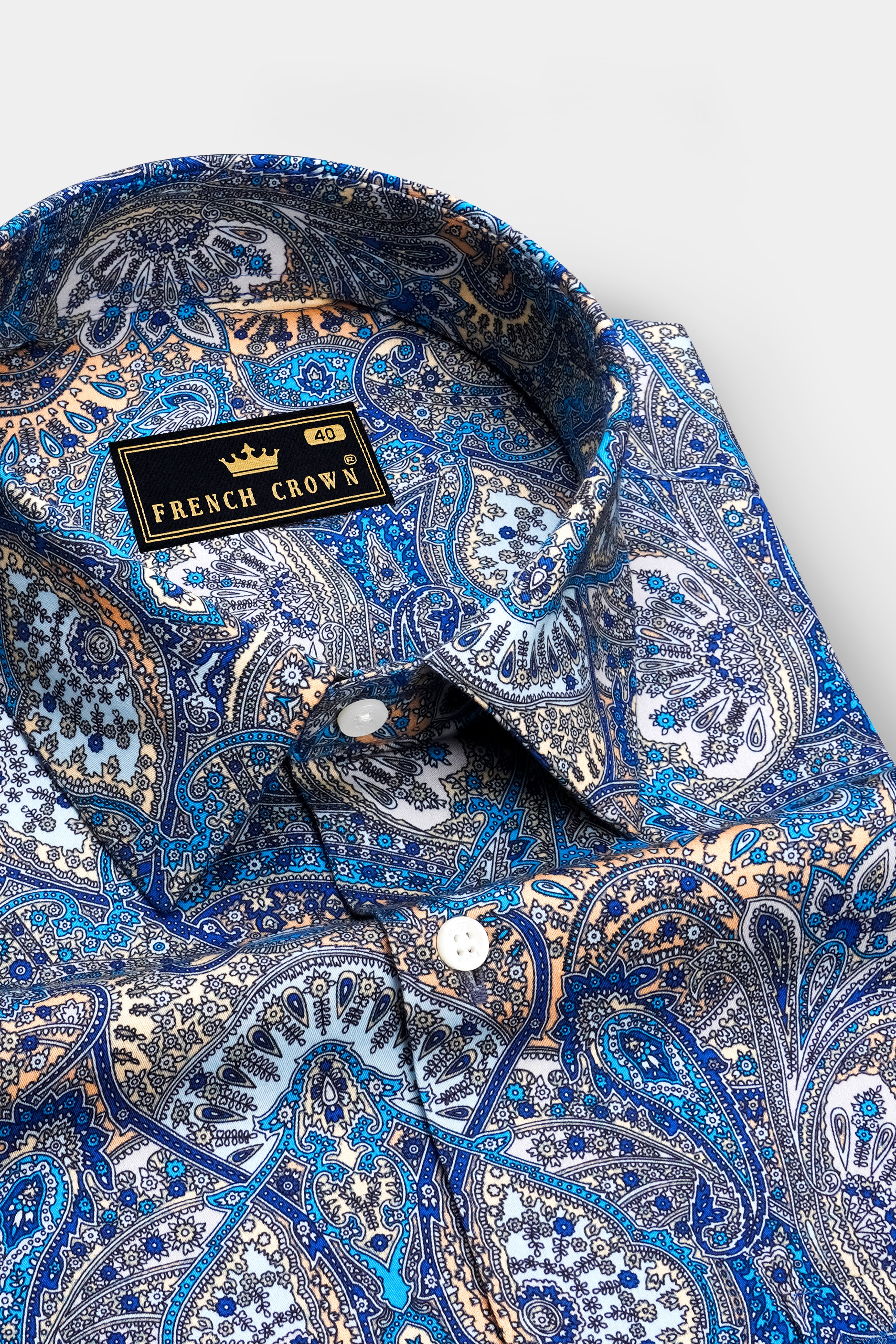 Nivaro-Catalina Blue And Tacao Peach Paisley Printed Subtle Sheen Super Soft Premium Cotton Casual Shirt