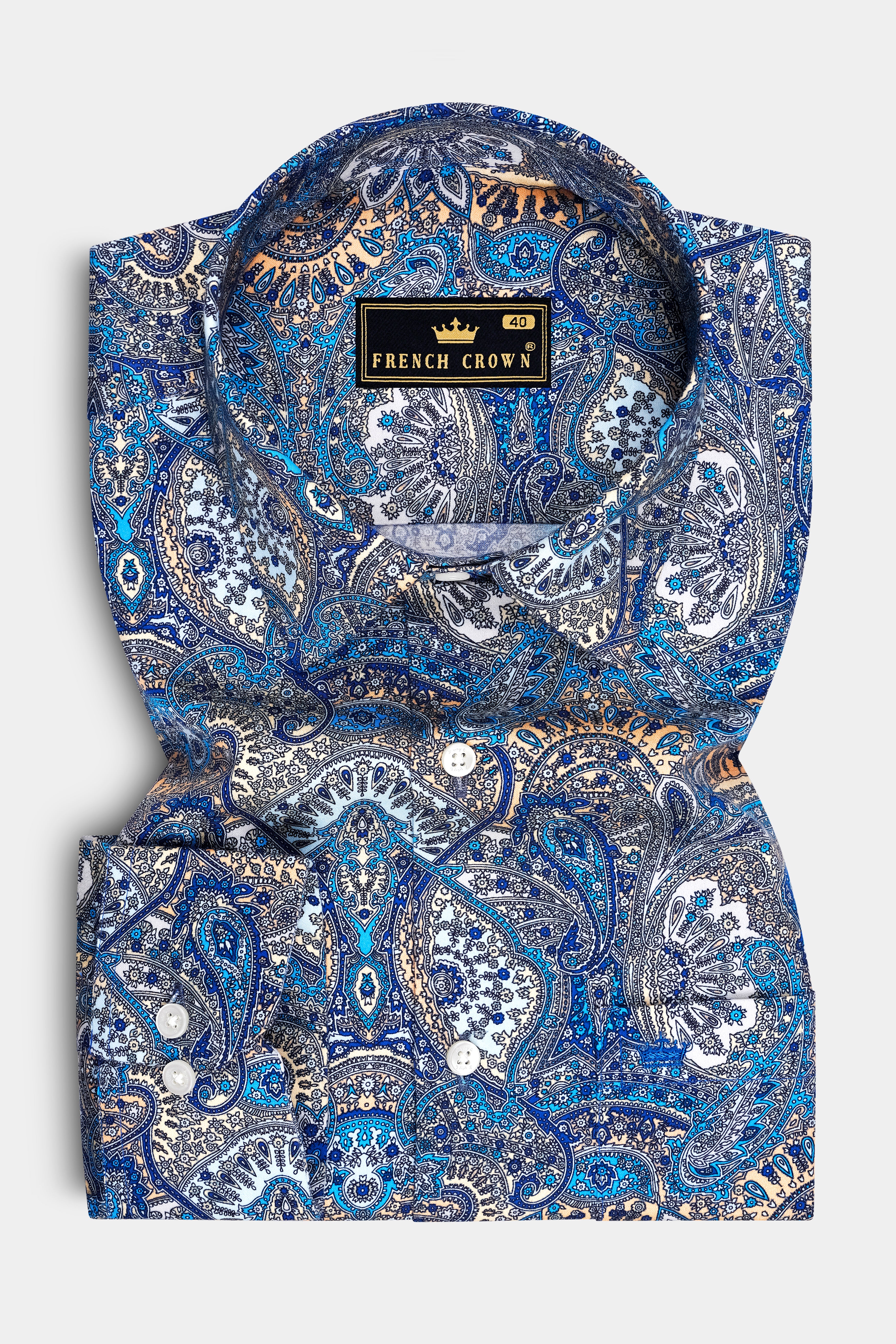 Nivaro-Catalina Blue And Tacao Peach Paisley Printed Subtle Sheen Super Soft Premium Cotton Casual Shirt
