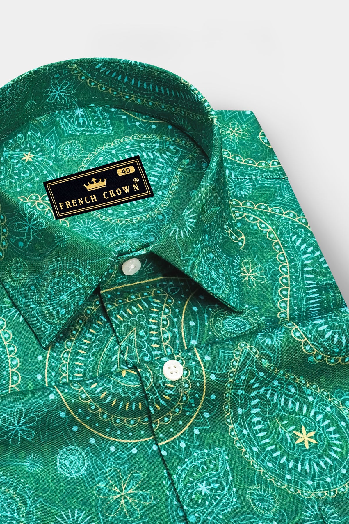 Verdelle-Tropical Green Ornamental Paisley Printed Subtle Sheen Super Soft Premium Cotton Shirt