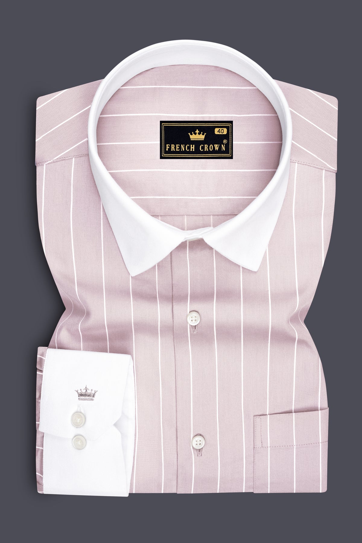 Veyron-Fantasy Gray and Bright White Pin Striped Subtle Sheen Super Premium Cotton White Cuff Collar Dress Shirt