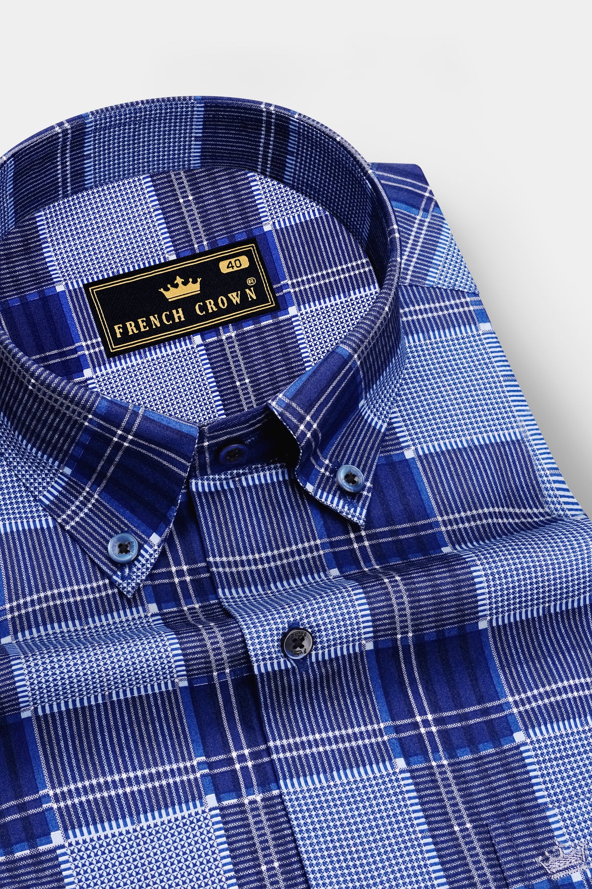 Celest-Zodiac Blue Multi-Check Plaid Subtle Sheen Soft Premium Cotton Semi Formal Shirt