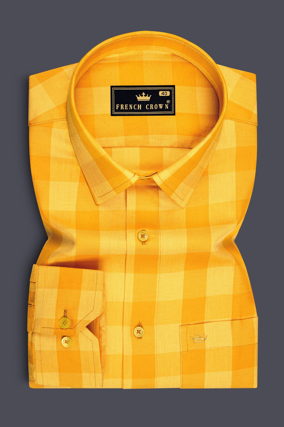 Veyron-Squash Yellow Gingham Plaid Oxford Premium Cotton Dress Shirt